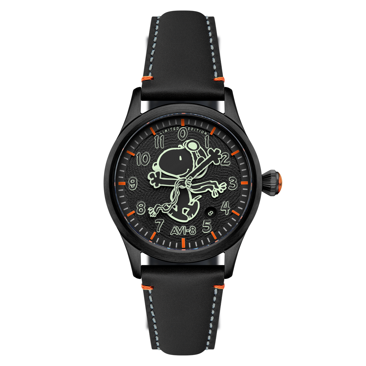 AVI-8 AVI-8 Flyboy Engineer Automatic Peanuts Snoopy Flying Ace Monotone Limited Edition Obsidian Ace Men's Watch AV-4156-02