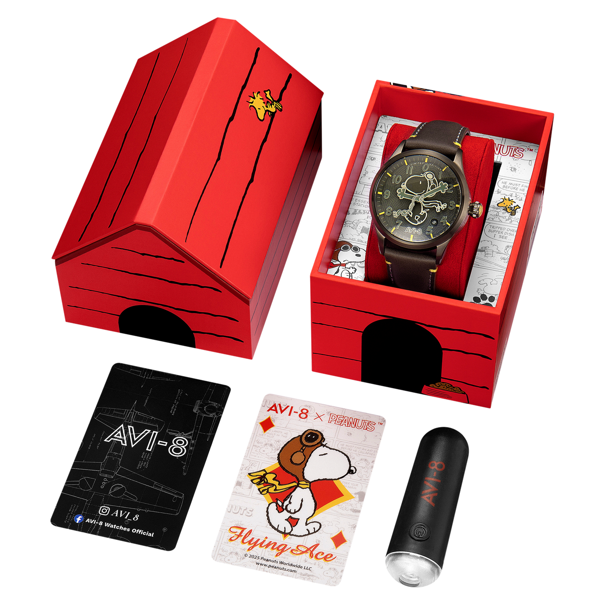 AVI-8 AVI-8 Flyboy Engineer Automatic Peanuts Snoopy Flying Ace Monotone Limited Edition Grey Glider Men's Watch AV-4156-03
