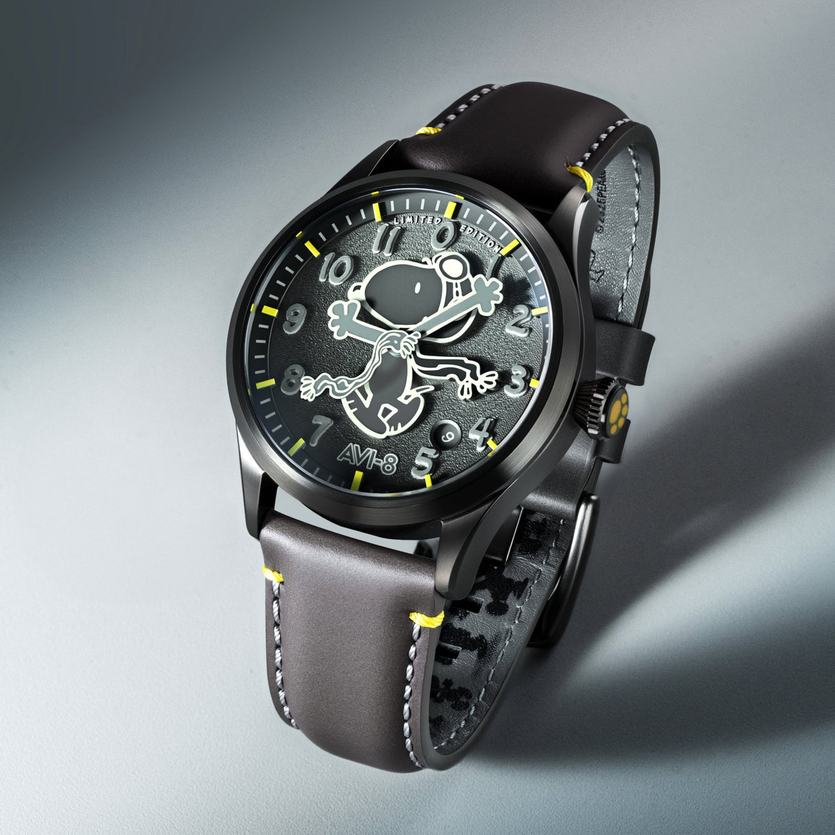 AVI-8 AVI-8 Flyboy Engineer Automatic Peanuts Snoopy Flying Ace Monotone Limited Edition Grey Glider Men's Watch AV-4156-03