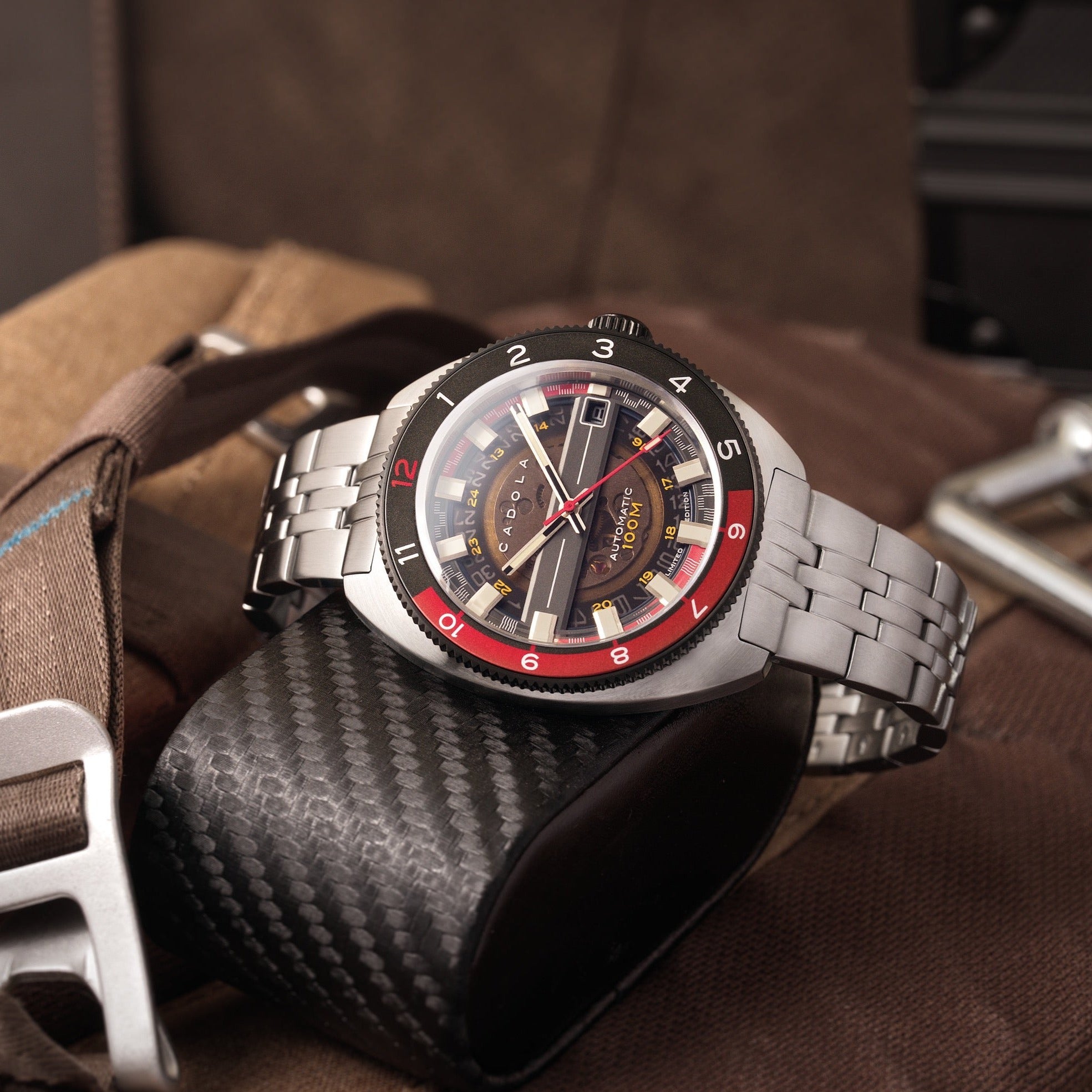 CADOLA Cadola 1977 Automatic Limited Edition Men's Automatic Skeleton Dark Cherry Watch CD-1024-44