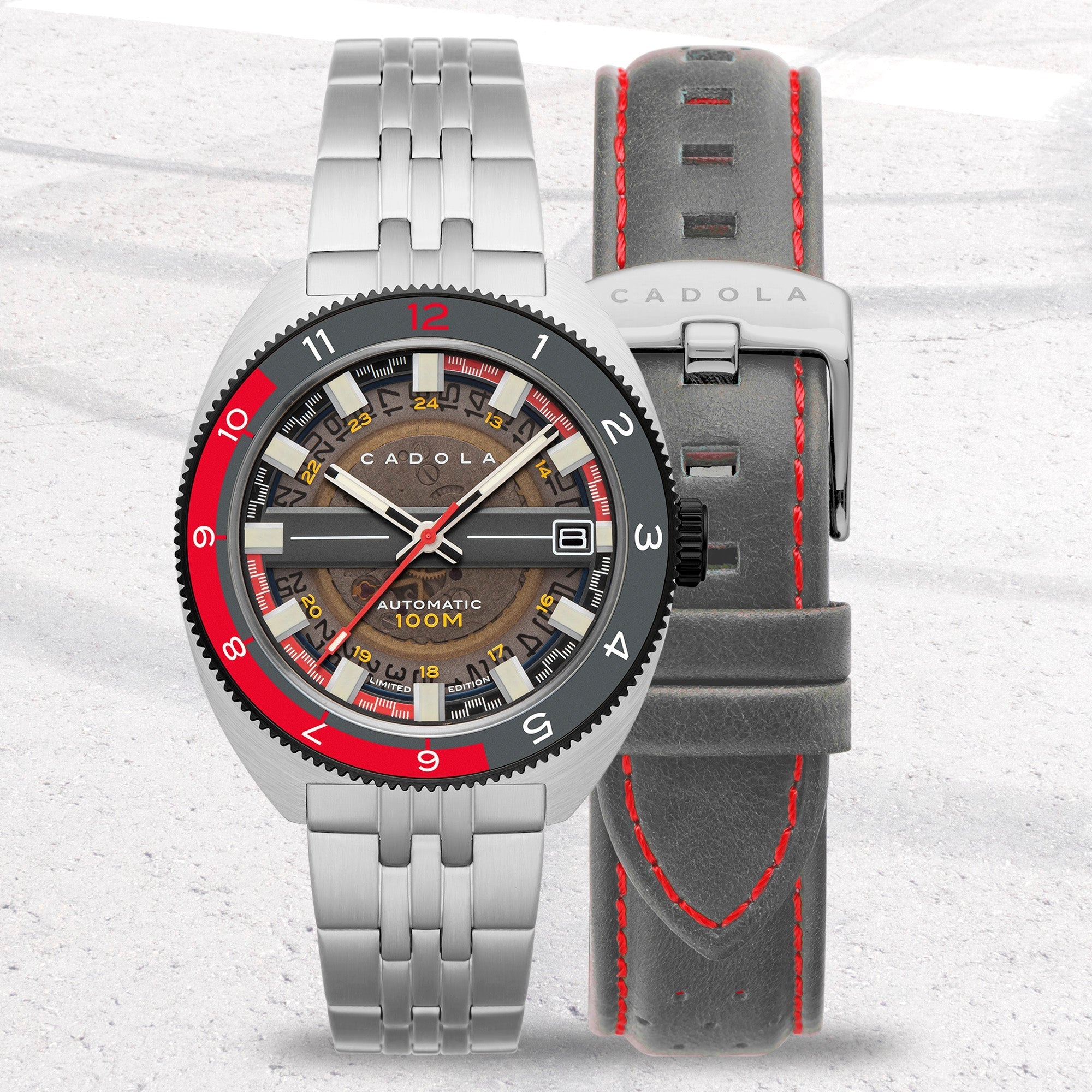 CADOLA Cadola 1977 Automatic Limited Edition Men's Automatic Skeleton Dark Cherry Watch CD-1024-44