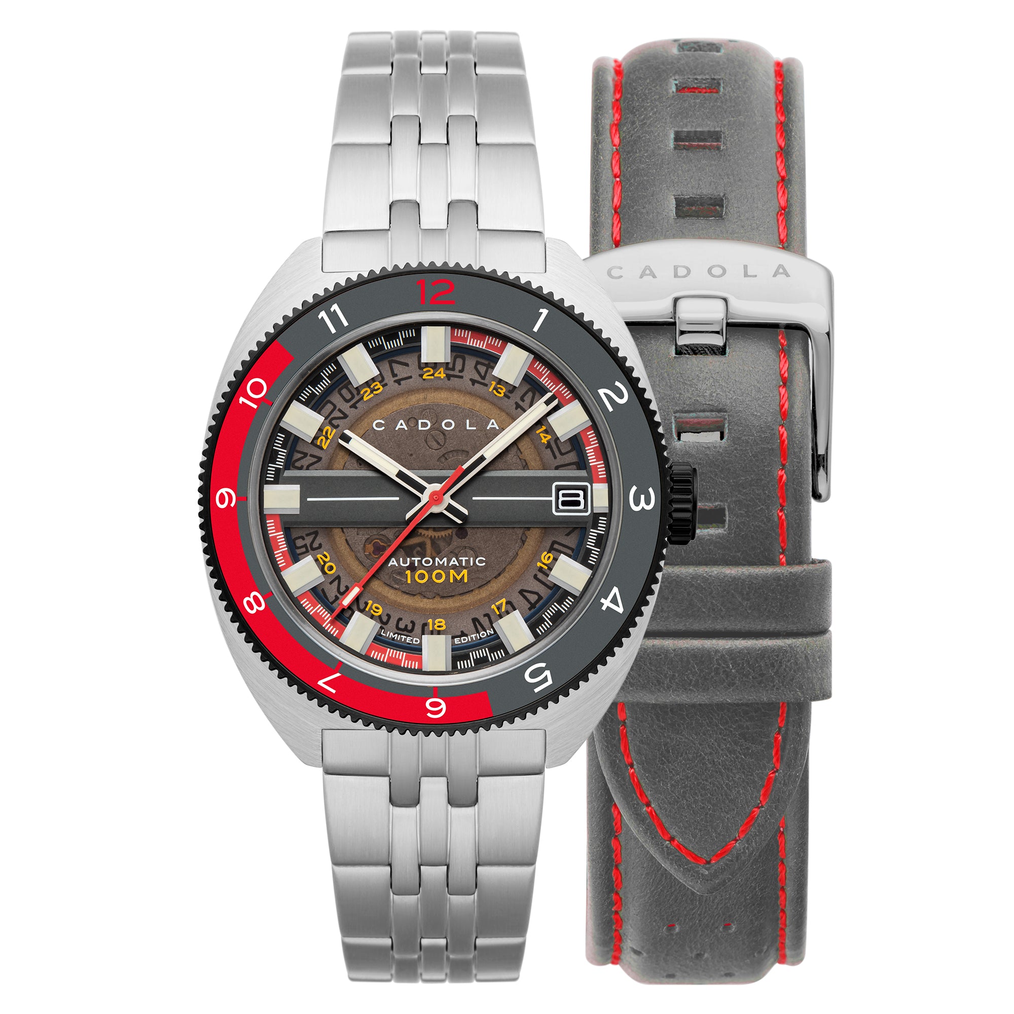 CADOLA Cadola 1977 Automatic Limited Edition Men's Automatic Skeleton Dark Cherry Watch CD-1024-44