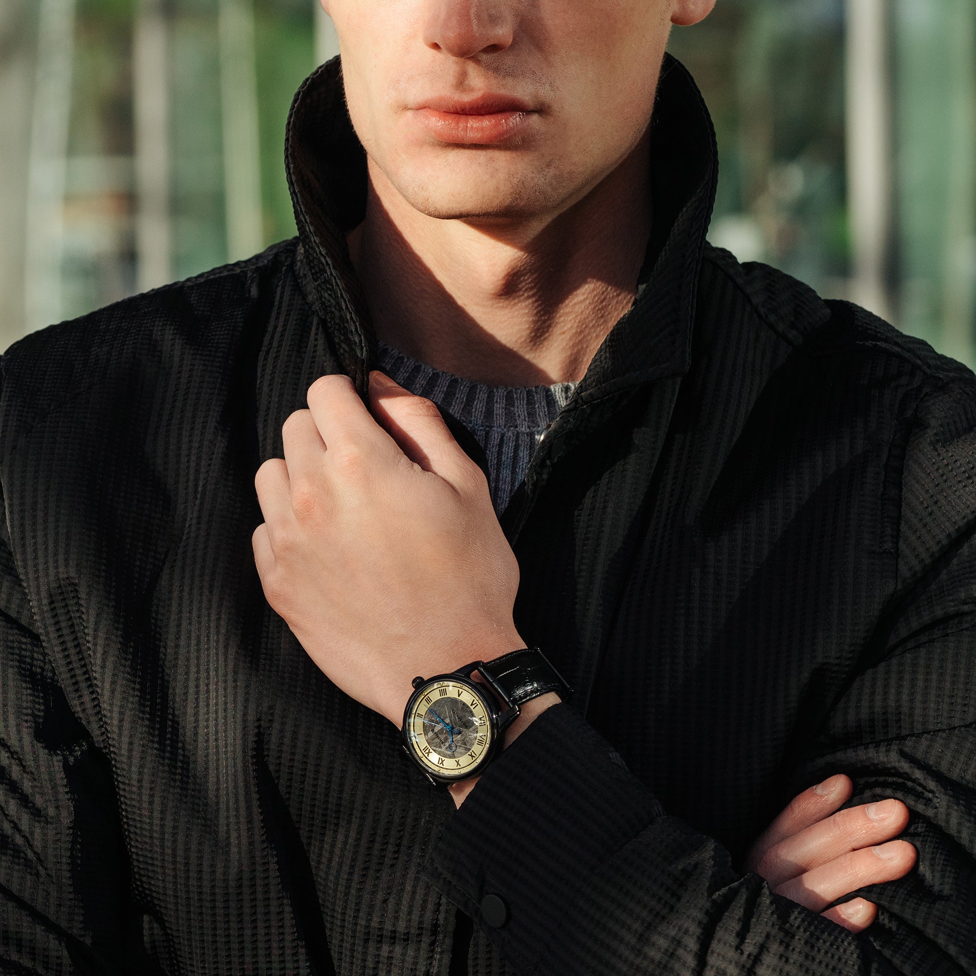 THOMAS EARNSHAW Thomas Earnshaw Longitude Meteorite Swiss Quartz Golden Black Men's Watch ES-0034-07