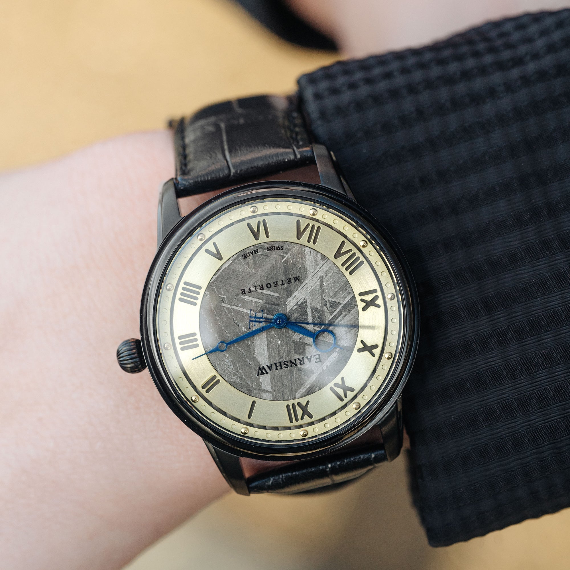 THOMAS EARNSHAW Thomas Earnshaw Longitude Meteorite Swiss Quartz Golden Black Men's Watch ES-0034-07