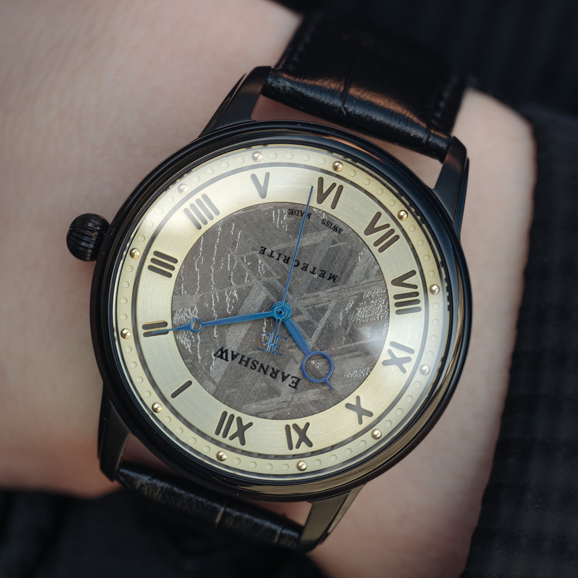THOMAS EARNSHAW Thomas Earnshaw Longitude Meteorite Swiss Quartz Golden Black Men's Watch ES-0034-07