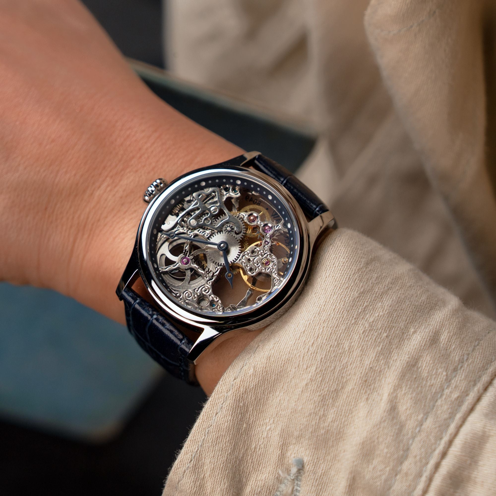 THOMAS EARNSHAW Thomas Earnshaw Bauer Mechanical Skeleton Clear Blue Men's Watch ES-8049-06