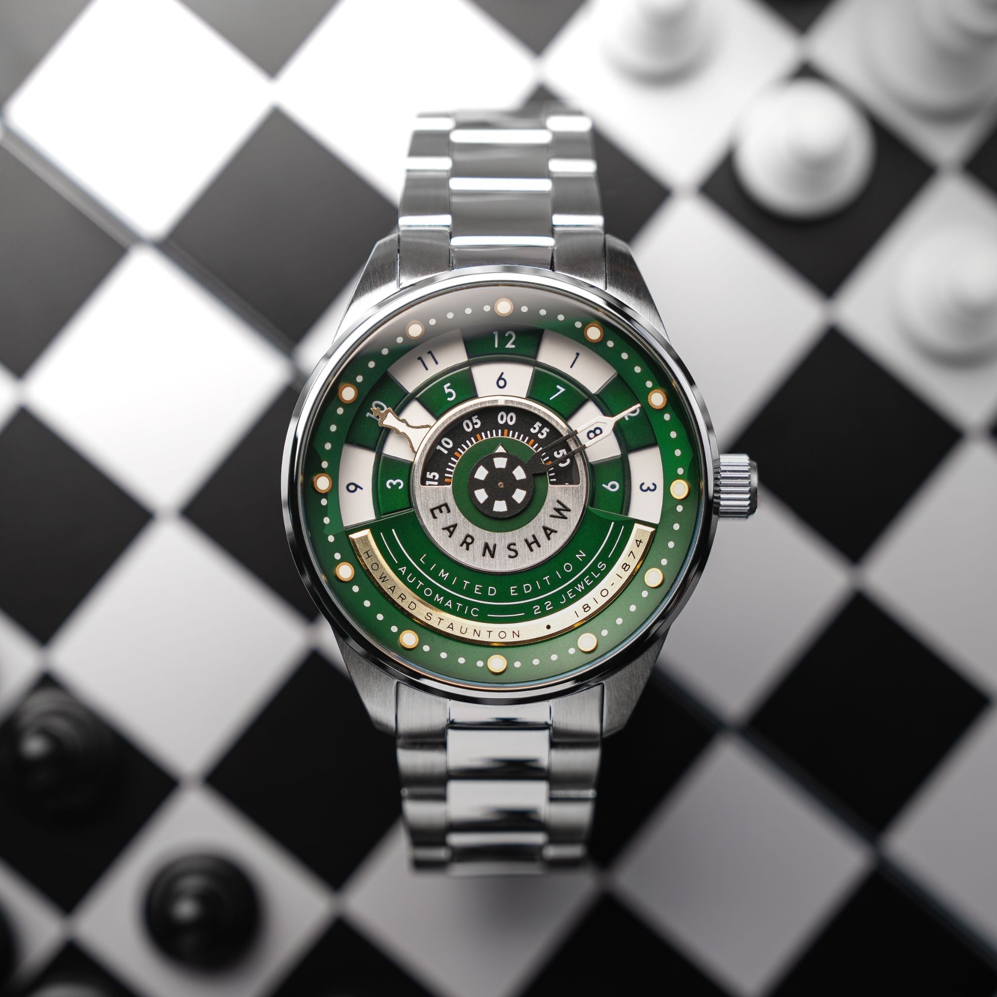 THOMAS EARNSHAW Thomas Earnshaw Staunton Chess Set Automatic Limited Edition Castling Green Men's Watch ES-8282-88