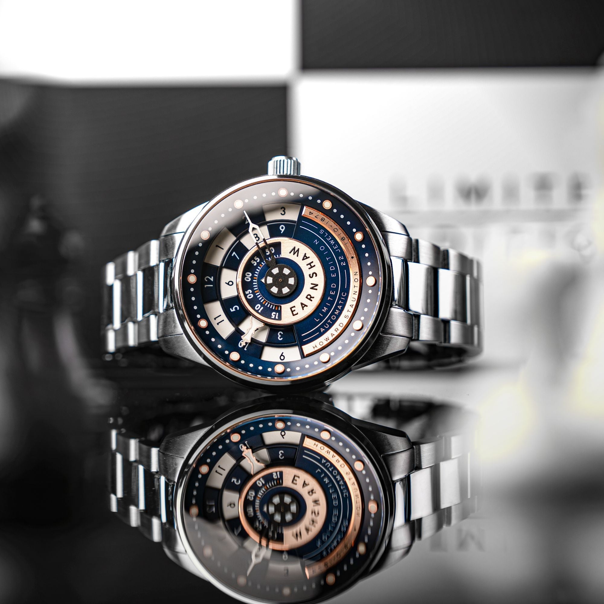 THOMAS EARNSHAW Thomas Earnshaw Staunton Chess Set Automatic Limited Edition Checkmate Blue Men's Watch ES-8282-AA