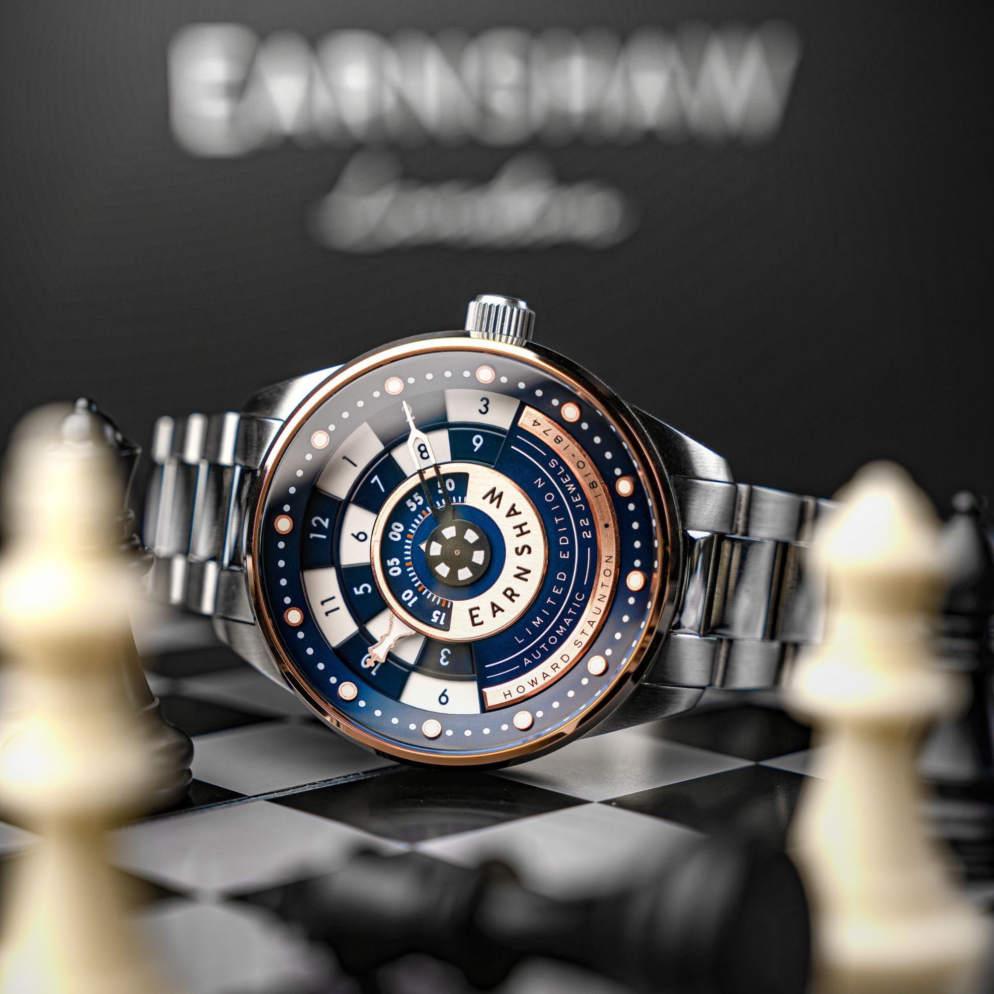 THOMAS EARNSHAW Thomas Earnshaw Staunton Chess Set Automatic Limited Edition Checkmate Blue Men's Watch ES-8282-AA