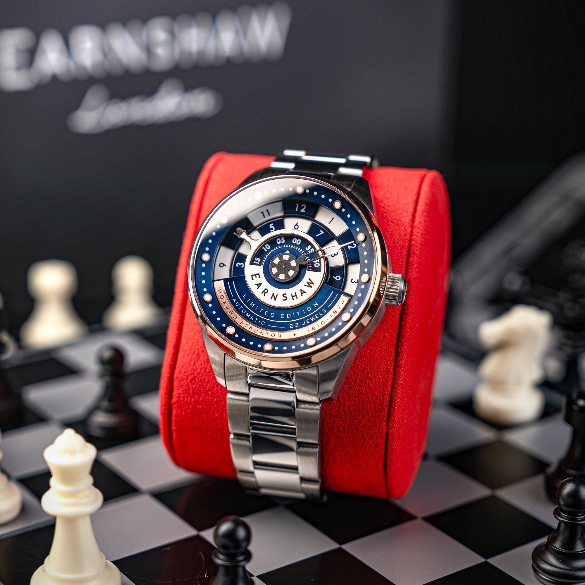 THOMAS EARNSHAW Thomas Earnshaw Staunton Chess Set Automatic Limited Edition Checkmate Blue Men's Watch ES-8282-AA
