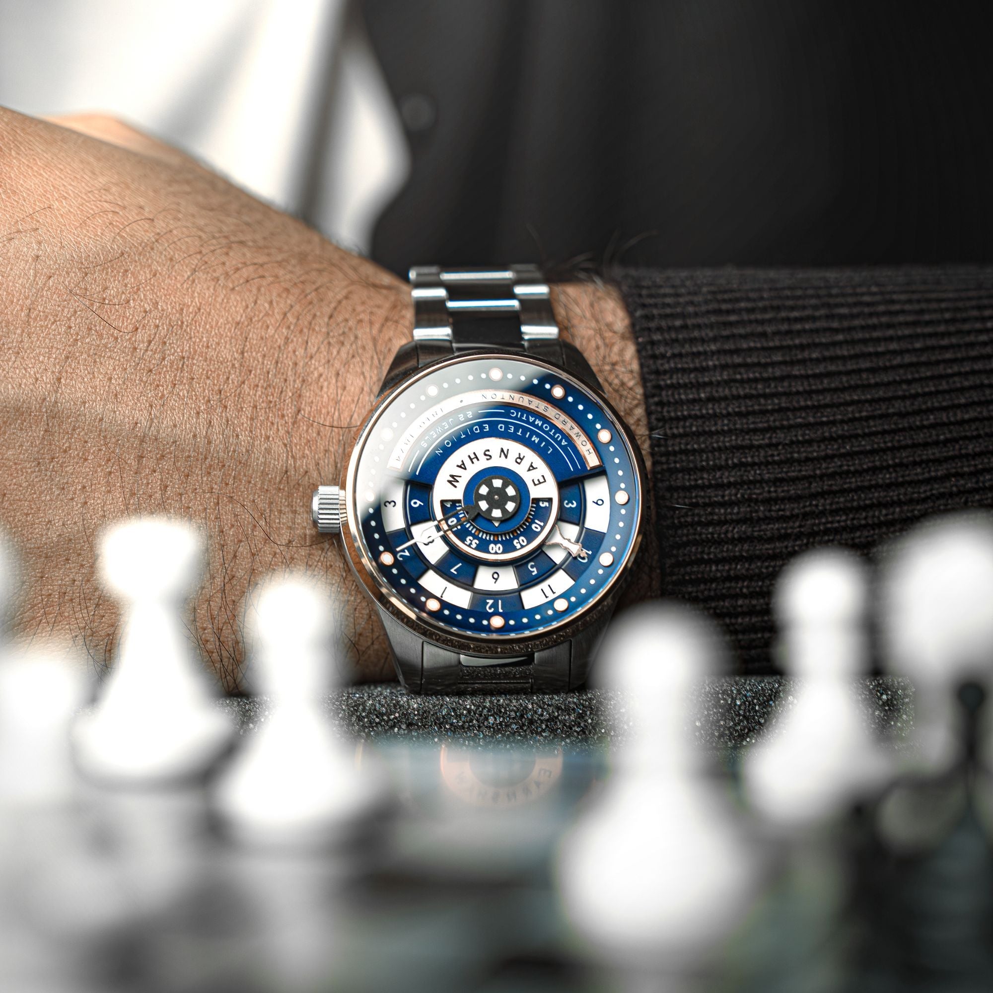 THOMAS EARNSHAW Thomas Earnshaw Staunton Chess Set Automatic Limited Edition Checkmate Blue Men's Watch ES-8282-AA