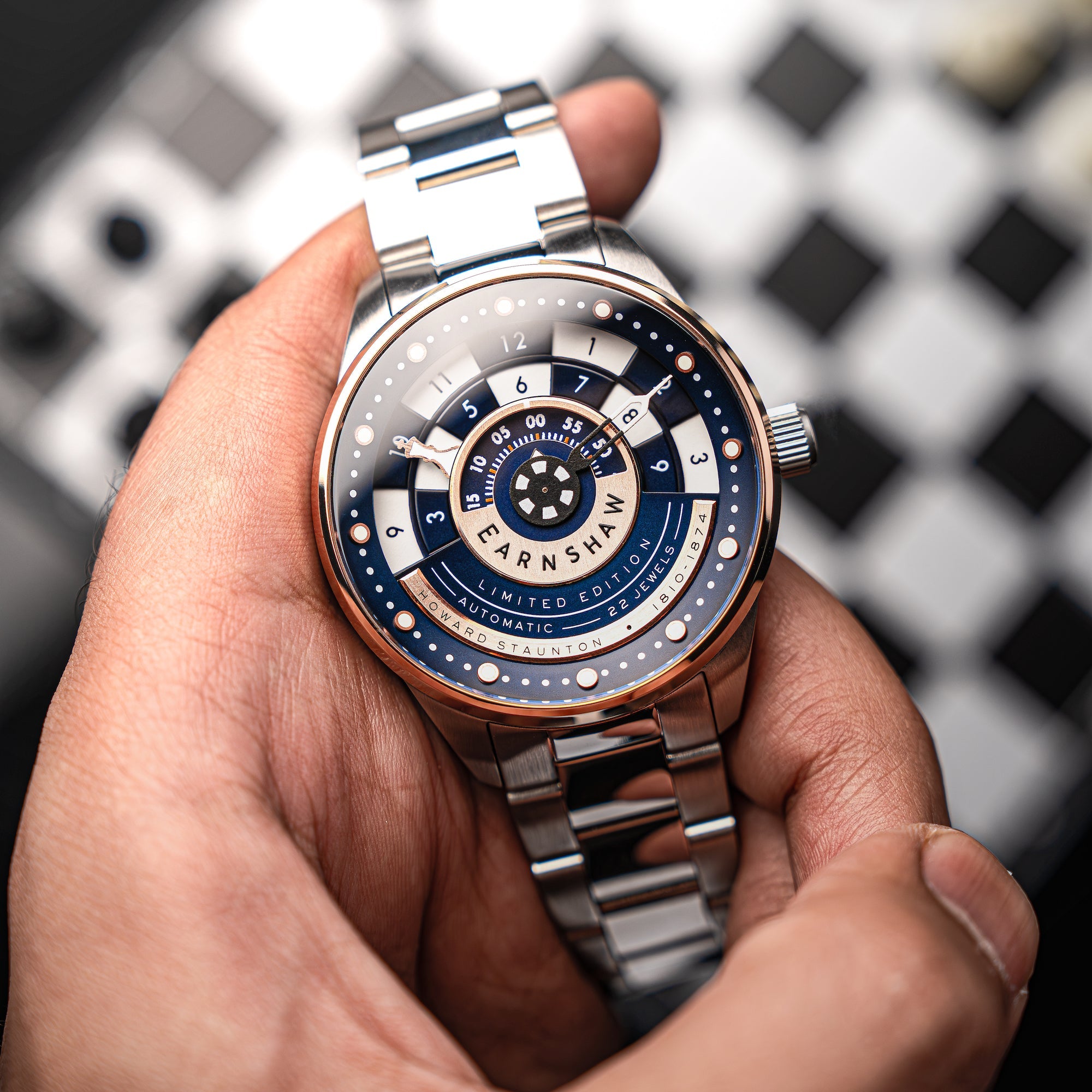 THOMAS EARNSHAW Thomas Earnshaw Staunton Chess Set Automatic Limited Edition Checkmate Blue Men's Watch ES-8282-AA