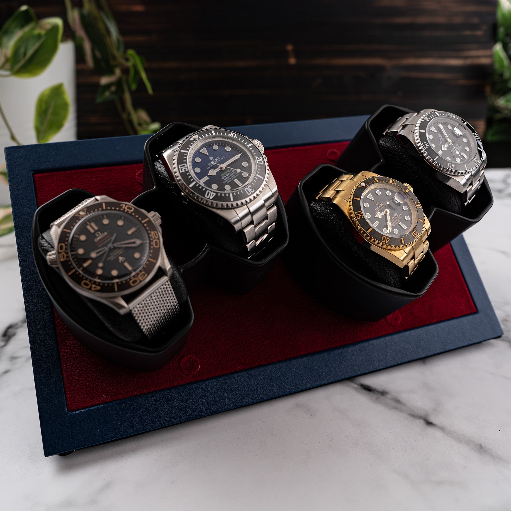 Mainspring Oxford Augustine 4-Slot Watch Winder -  Navy Blue - MS-WIN-AUG4-01