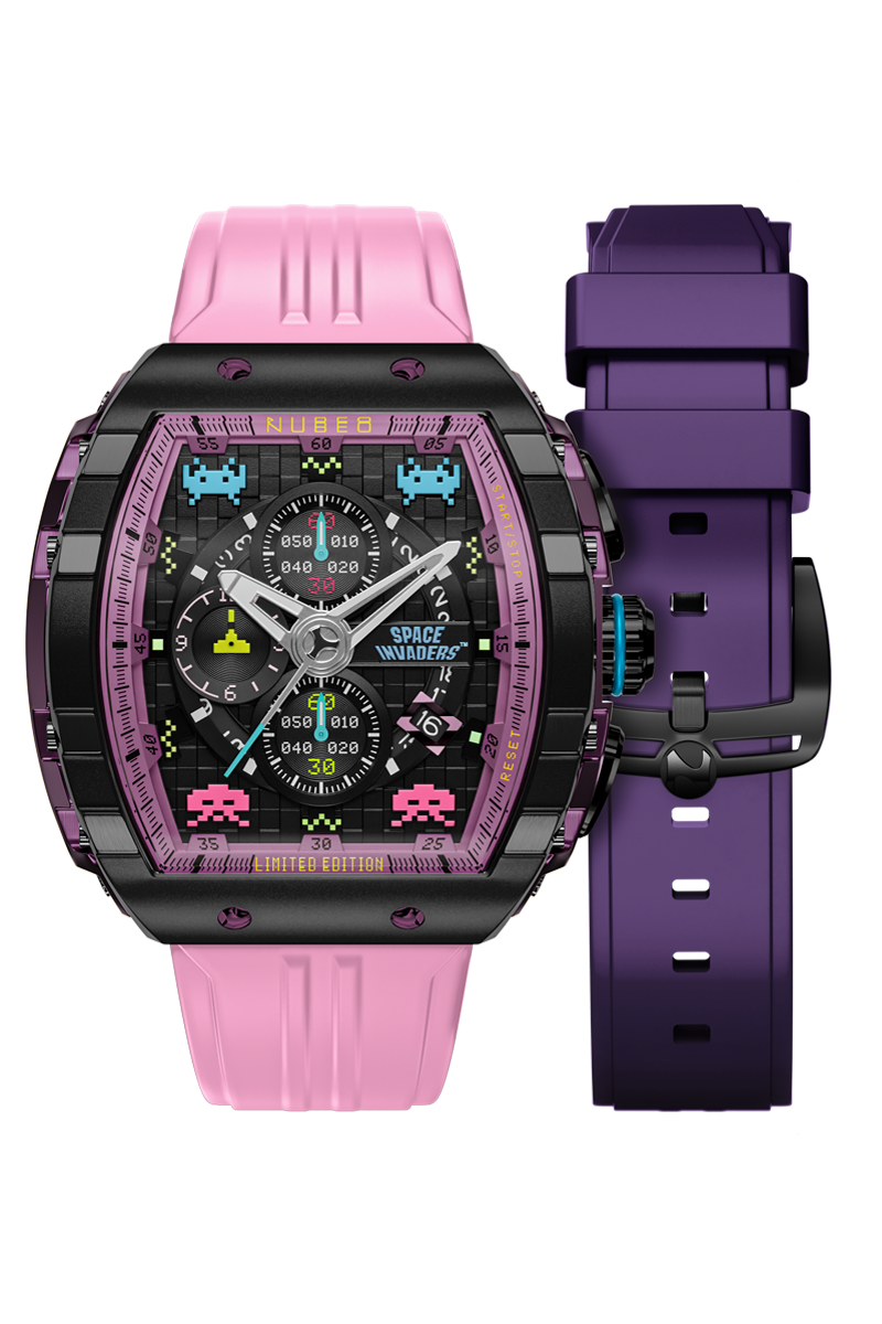 NUBEO Nubeo Magellan Chronograph Space Invaders Limited Edition Nebula Purple Men's Watch NB-6024-SI-07