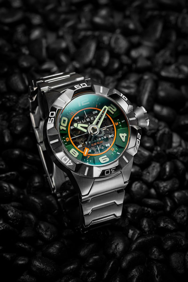 NUBEO Nubeo Puhahonu Men's Automatic Skeleton Magma Green Watch NB-6036-33-D (Damaged Packaging)