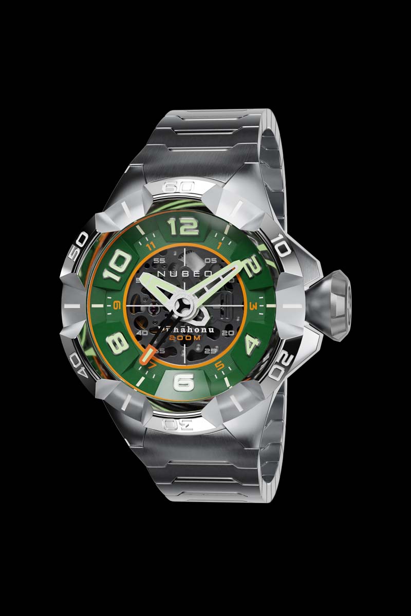 NUBEO Nubeo Puhahonu Men's Automatic Skeleton Magma Green Watch NB-6036-33-D (Damaged Packaging)