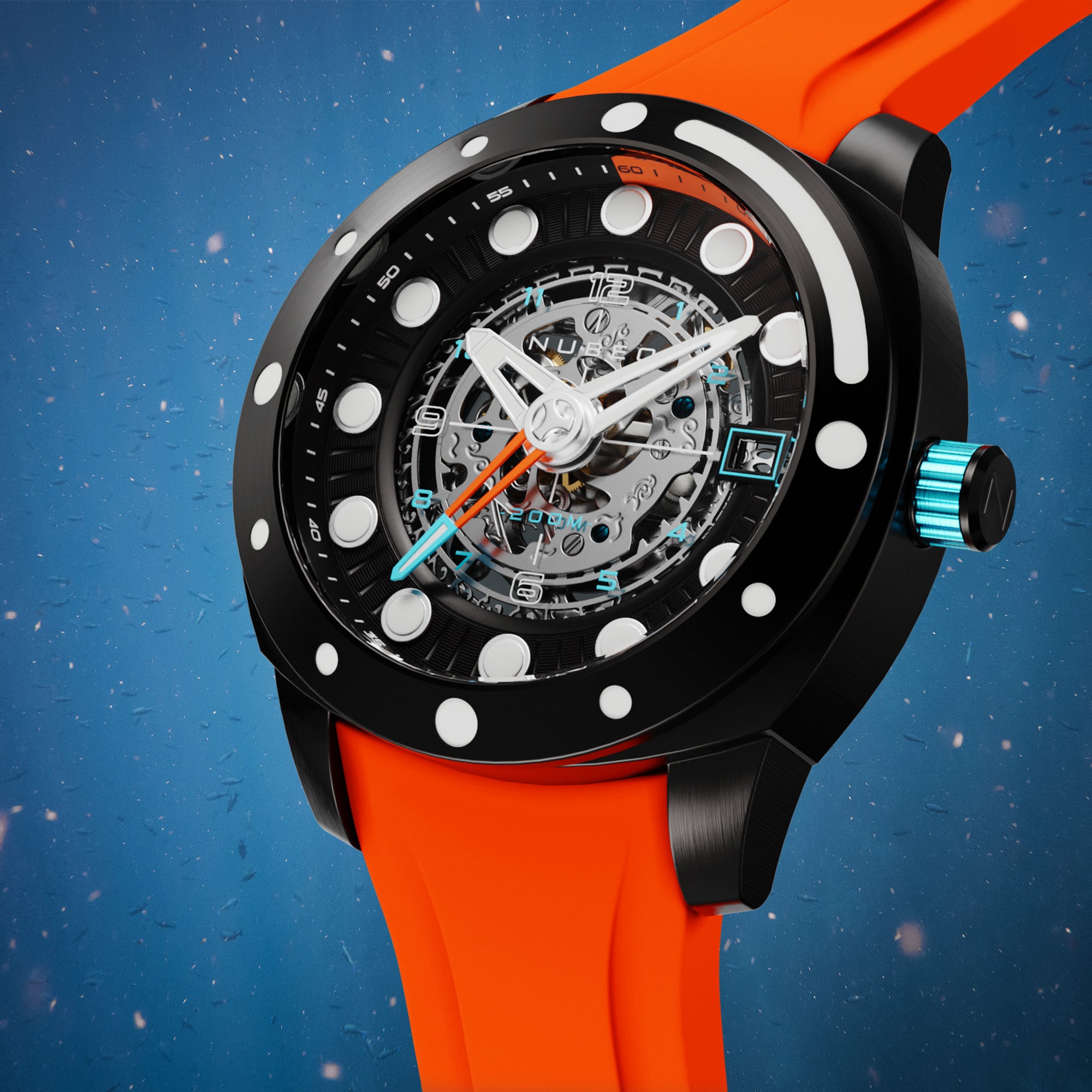 NUBEO Nubeo Benthic Men's Automatic Skeleton Orange Black Watch NB-6044-03