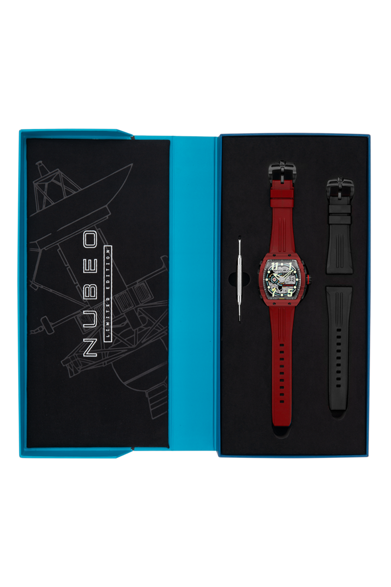NUBEO Nubeo Magellan Skeleton Burnt Red Men's Watch NB-6063-04-D (Damaged Packaging)
