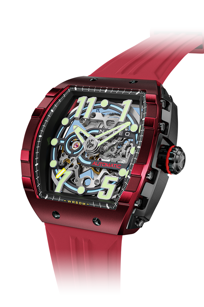 NUBEO Nubeo Magellan Skeleton Burnt Red Men's Watch NB-6063-04-D (Damaged Packaging)
