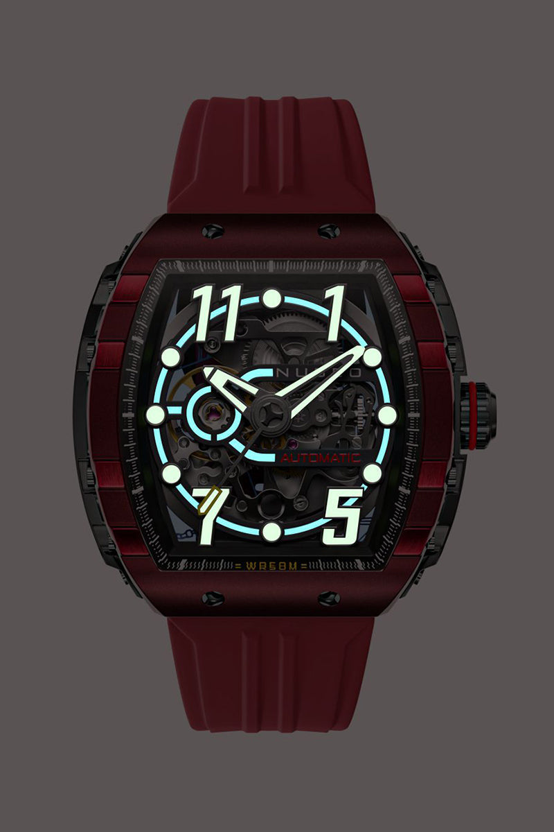 NUBEO Nubeo Magellan Skeleton Burnt Red Men's Watch NB-6063-04-D (Damaged Packaging)