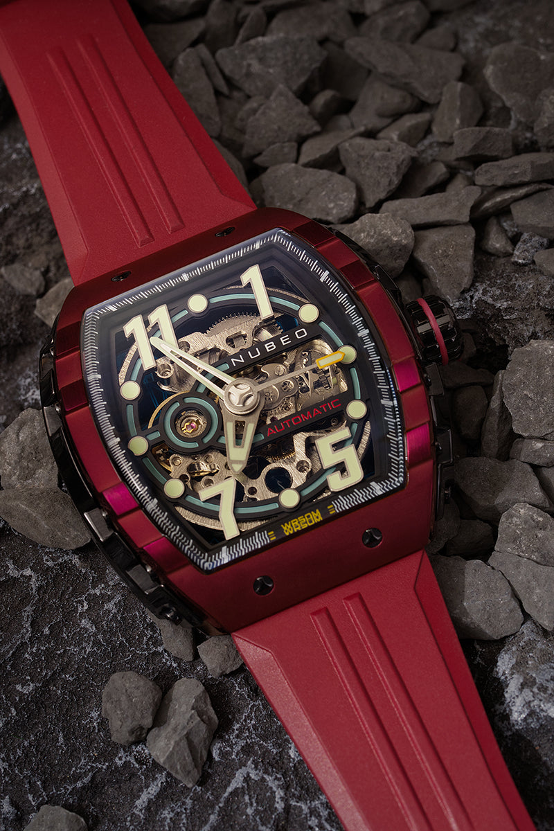 NUBEO Nubeo Magellan Skeleton Burnt Red Men's Watch NB-6063-04-D (Damaged Packaging)