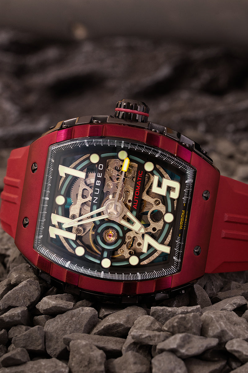 NUBEO Nubeo Magellan Skeleton Burnt Red Men's Watch NB-6063-04-D (Damaged Packaging)