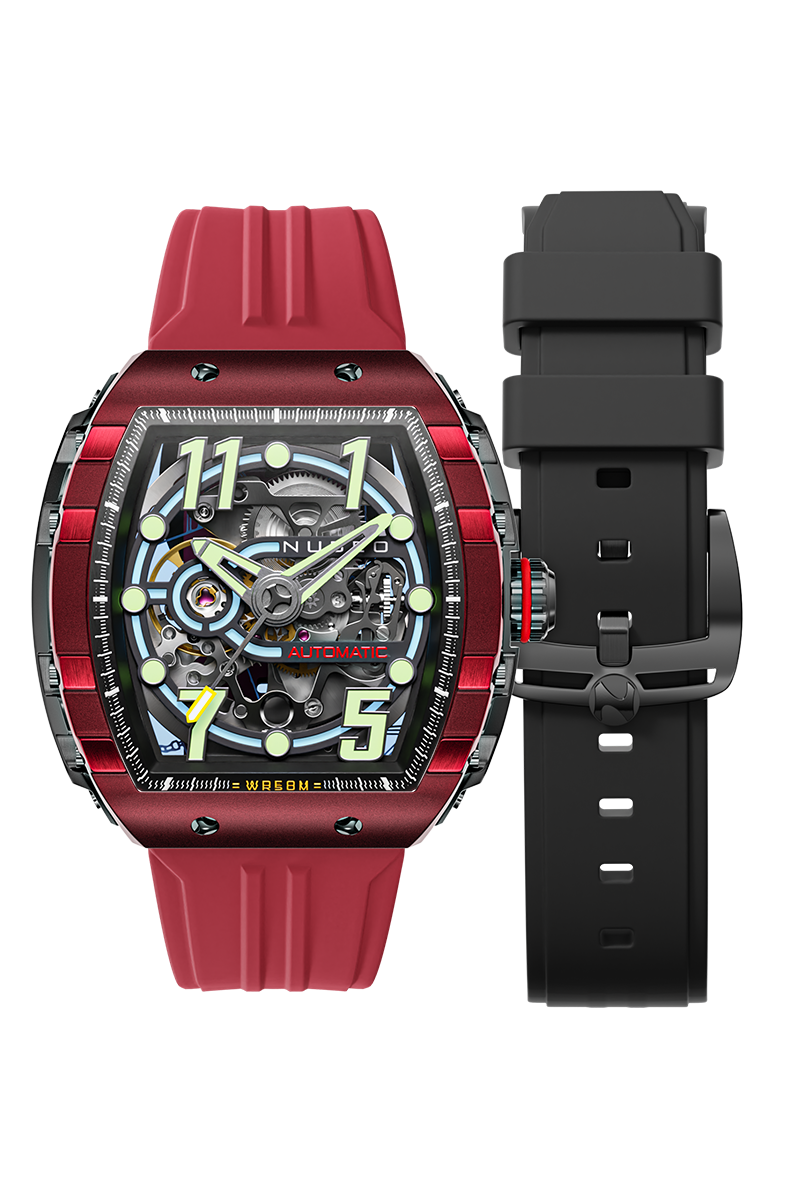 NUBEO Nubeo Magellan Skeleton Burnt Red Men's Watch NB-6063-04-D (Damaged Packaging)
