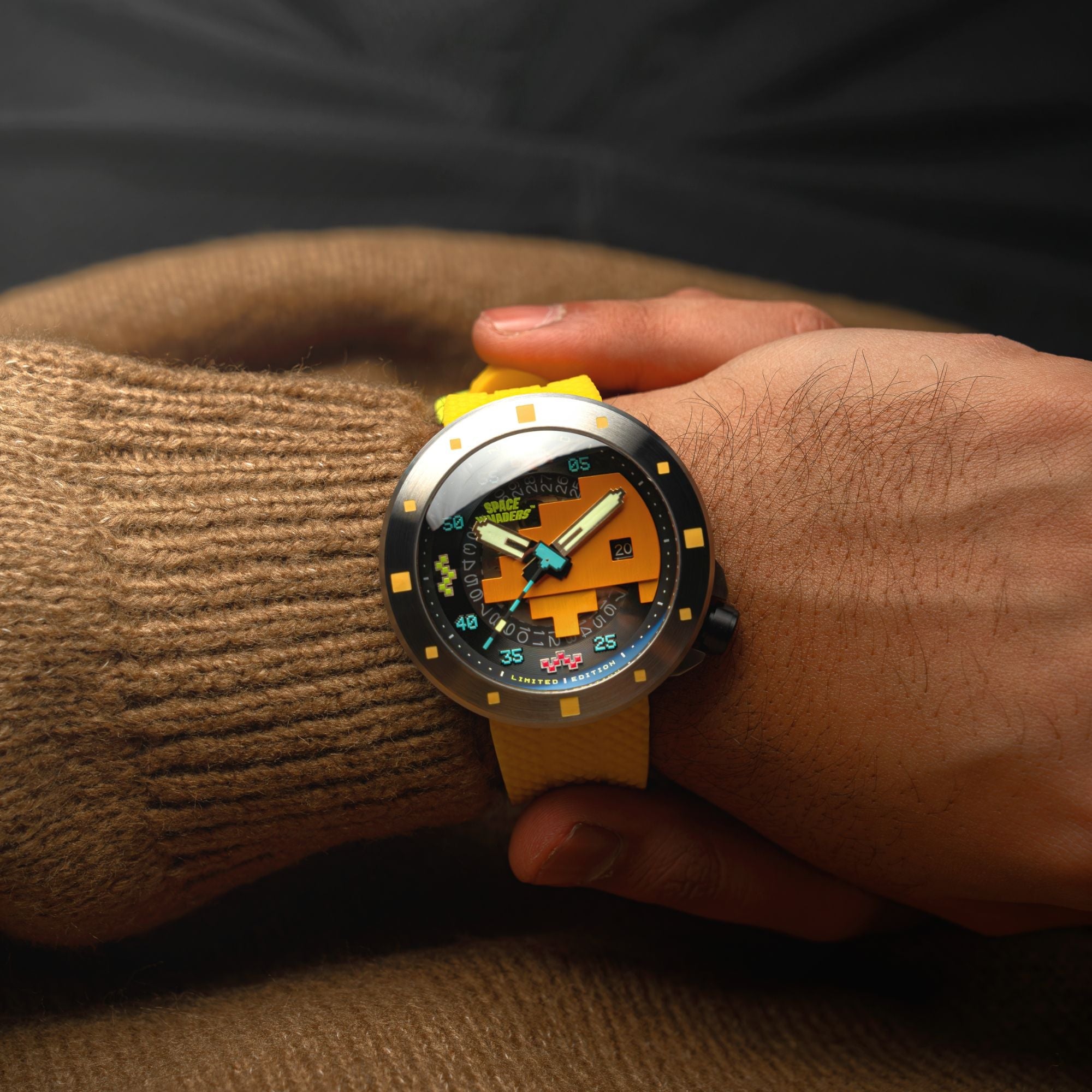 NUBEO Nubeo Cassini Automatic Space Invaders Limited Edition Retro Yellow Men's Watch NB-6103-01