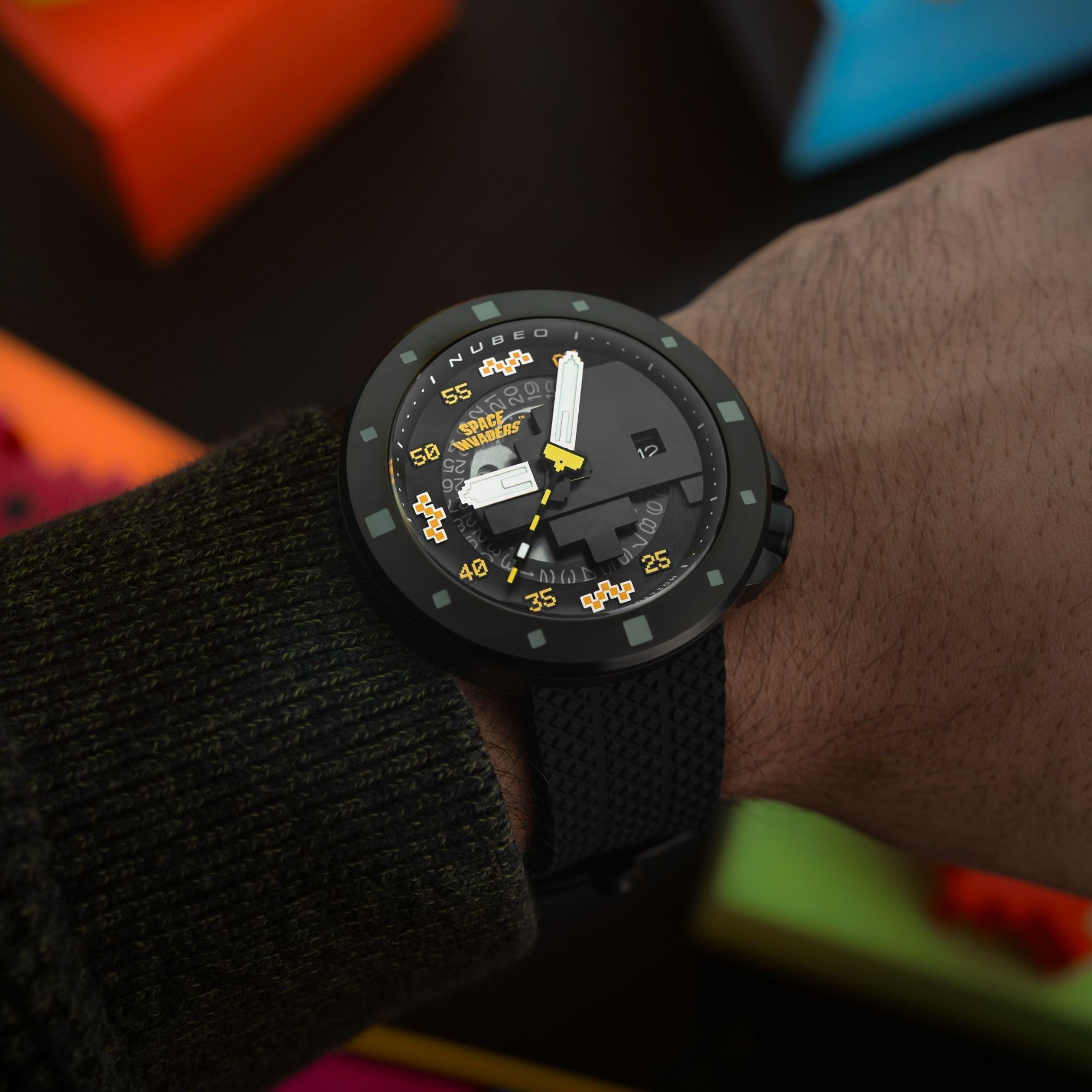 NUBEO Nubeo Cassini Automatic Space Invaders Limited Edition Covert Yellow Men's Watch NB-6103-07