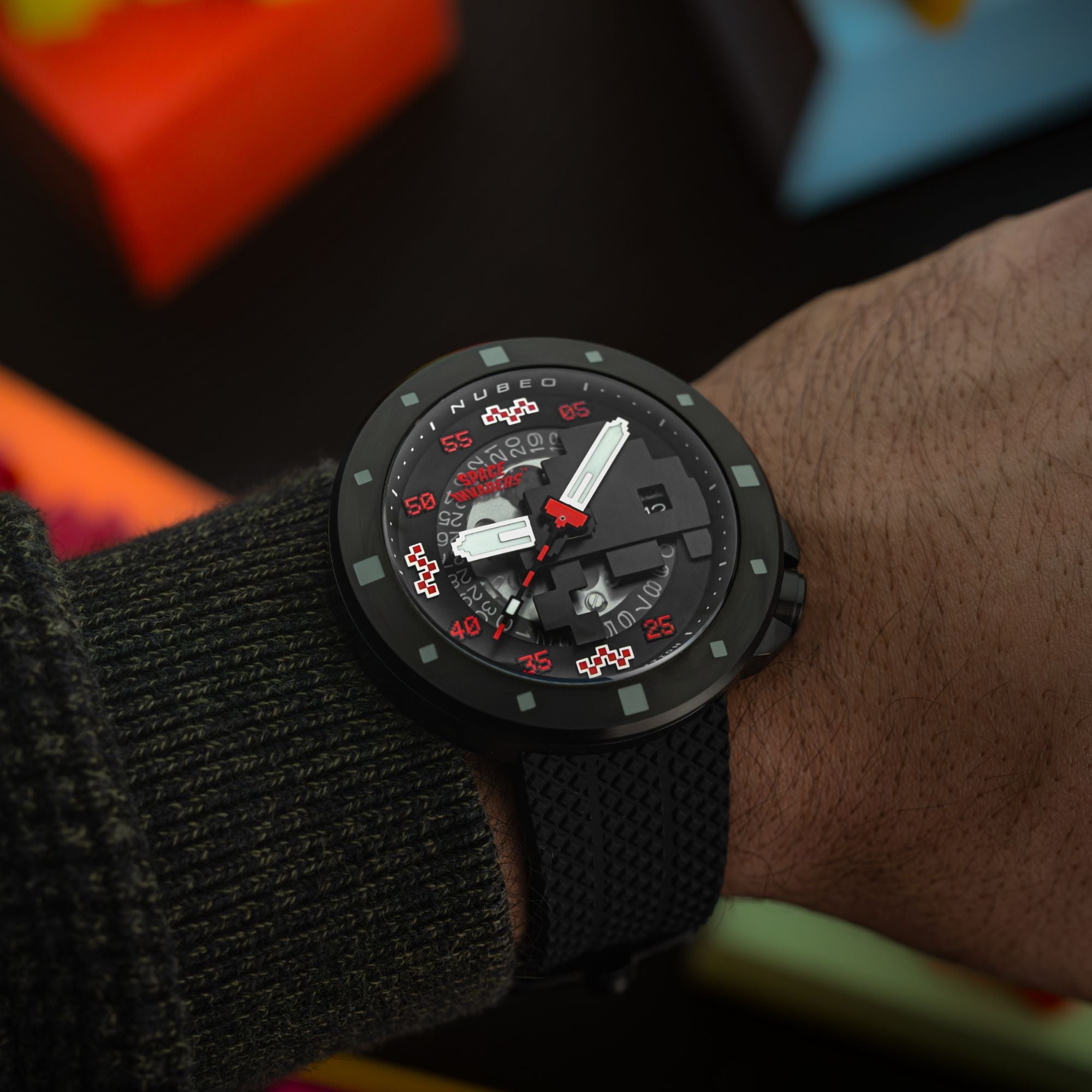 NUBEO Nubeo Cassini Automatic Space Invaders Limited Edition Eclipse Red Men's Watch NB-6103-08
