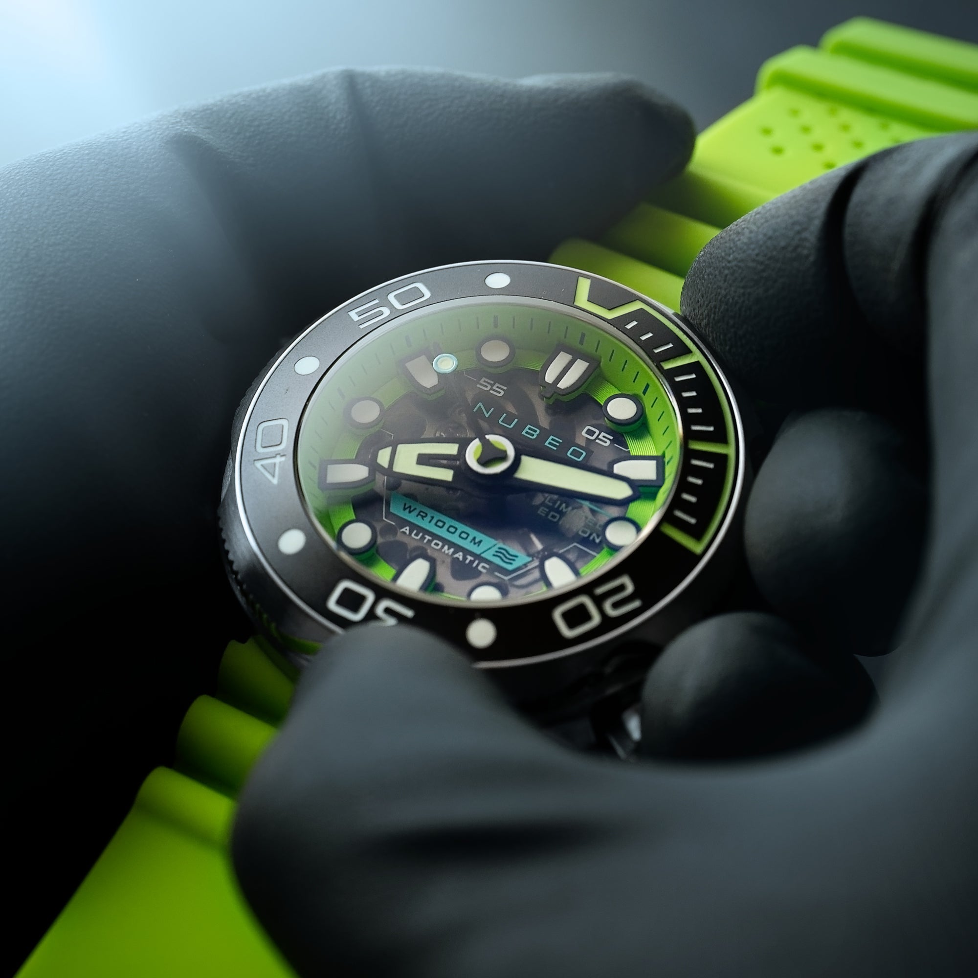 NUBEO Nubeo Ventana Skeleton Automatic Limited Edition Lime Green Men's Watch NB-6113-06