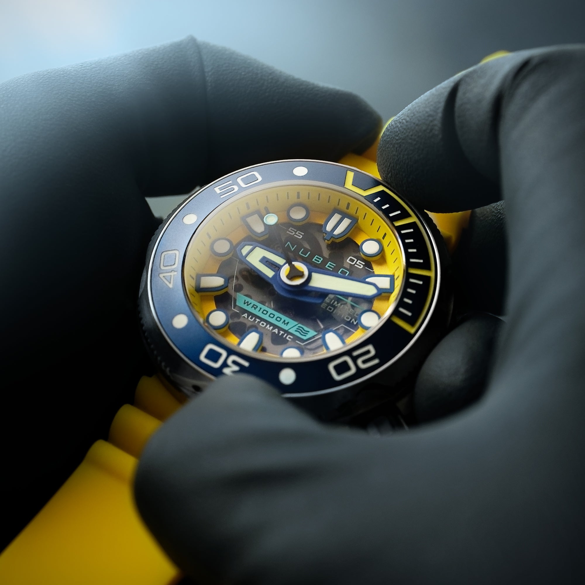 NUBEO Nubeo Ventana Skeleton Automatic Limited Edition Electric Yellow Men's Watch NB-6113-0A