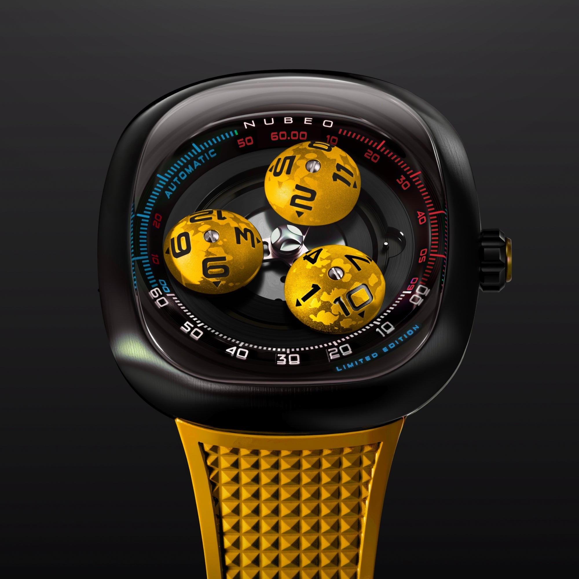 Nubeo Tri-Star Orbit Automatic Limited Edition Supernova Yellow Men's Watch NB-6116-06