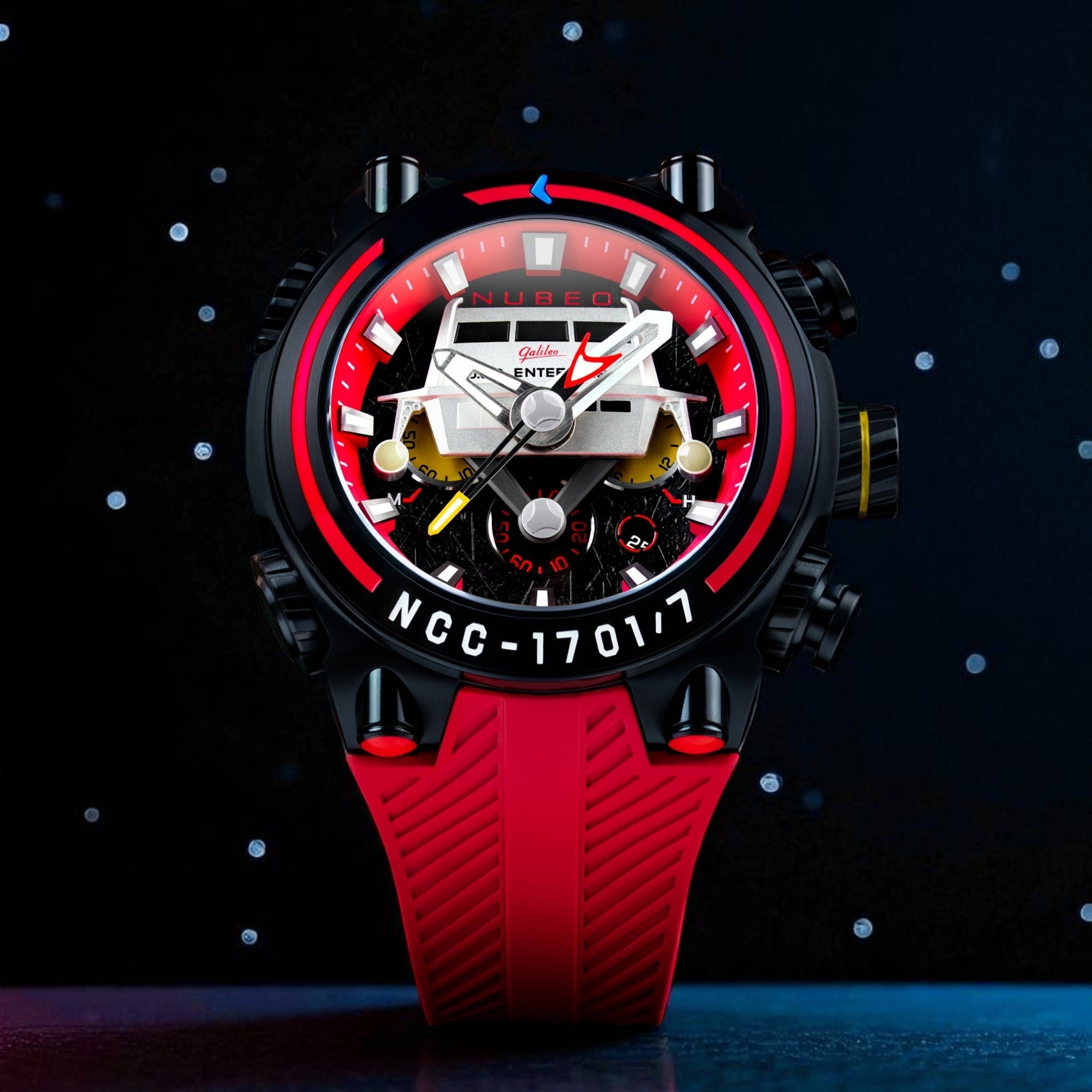 Nubeo Deimos Chronograph Star Trek Galileo Limited Edition Starship Red Men's Watch NB-6118-04