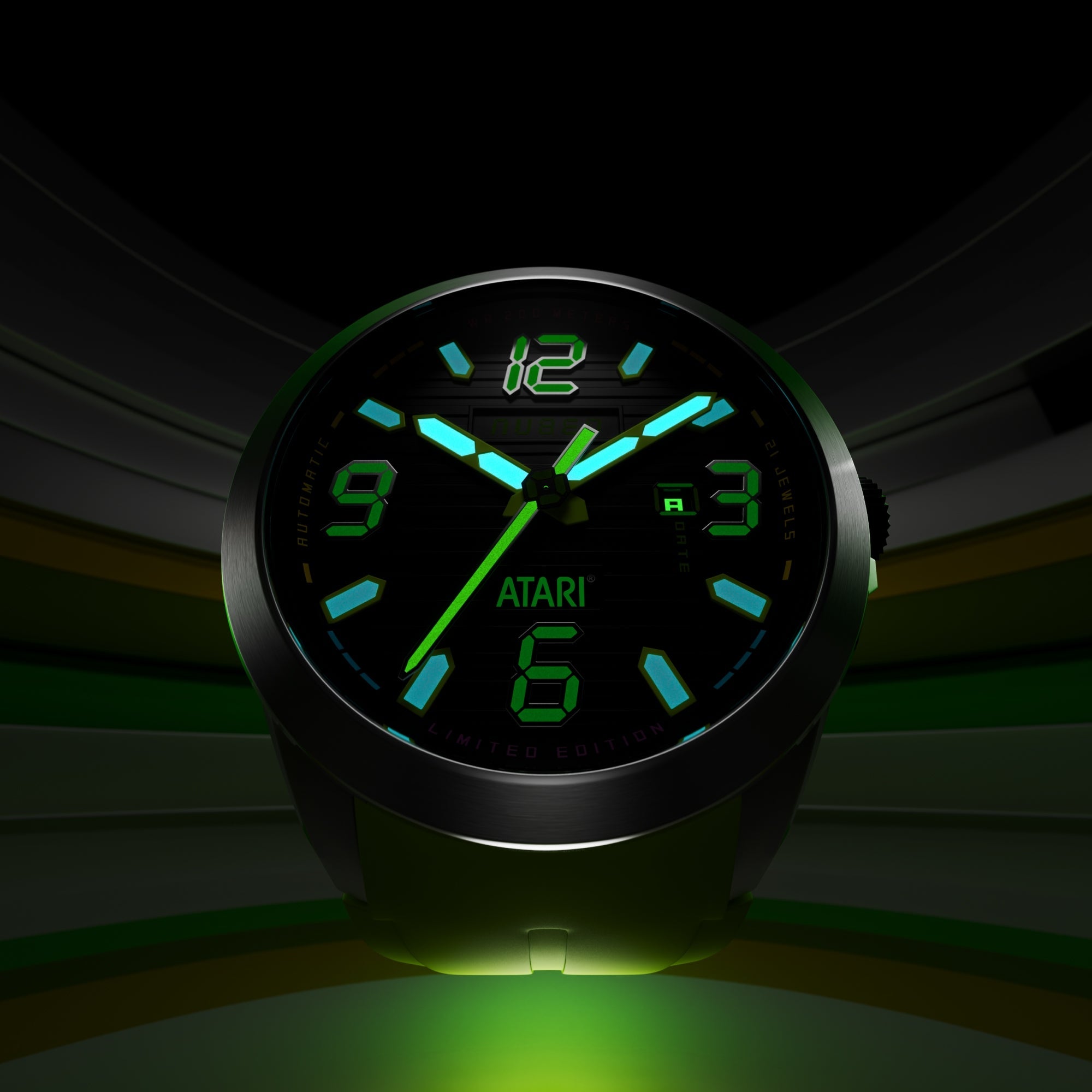 Nubeo Torrent Automatic Atari Rainbow Limited Edition Lime Spectrum Men's Watch NB-6121-01