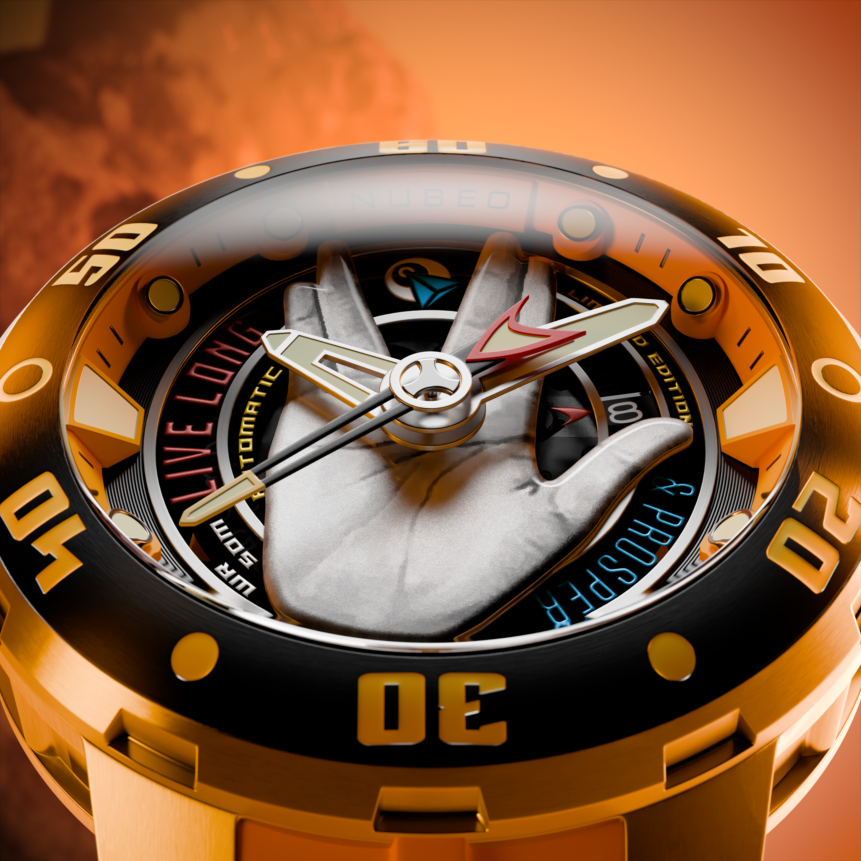 Nubeo Mariner Automatic Star Trek Live Long & Prosper Limited Edition Vulcan Yellow Men's Watch NB-6122-01