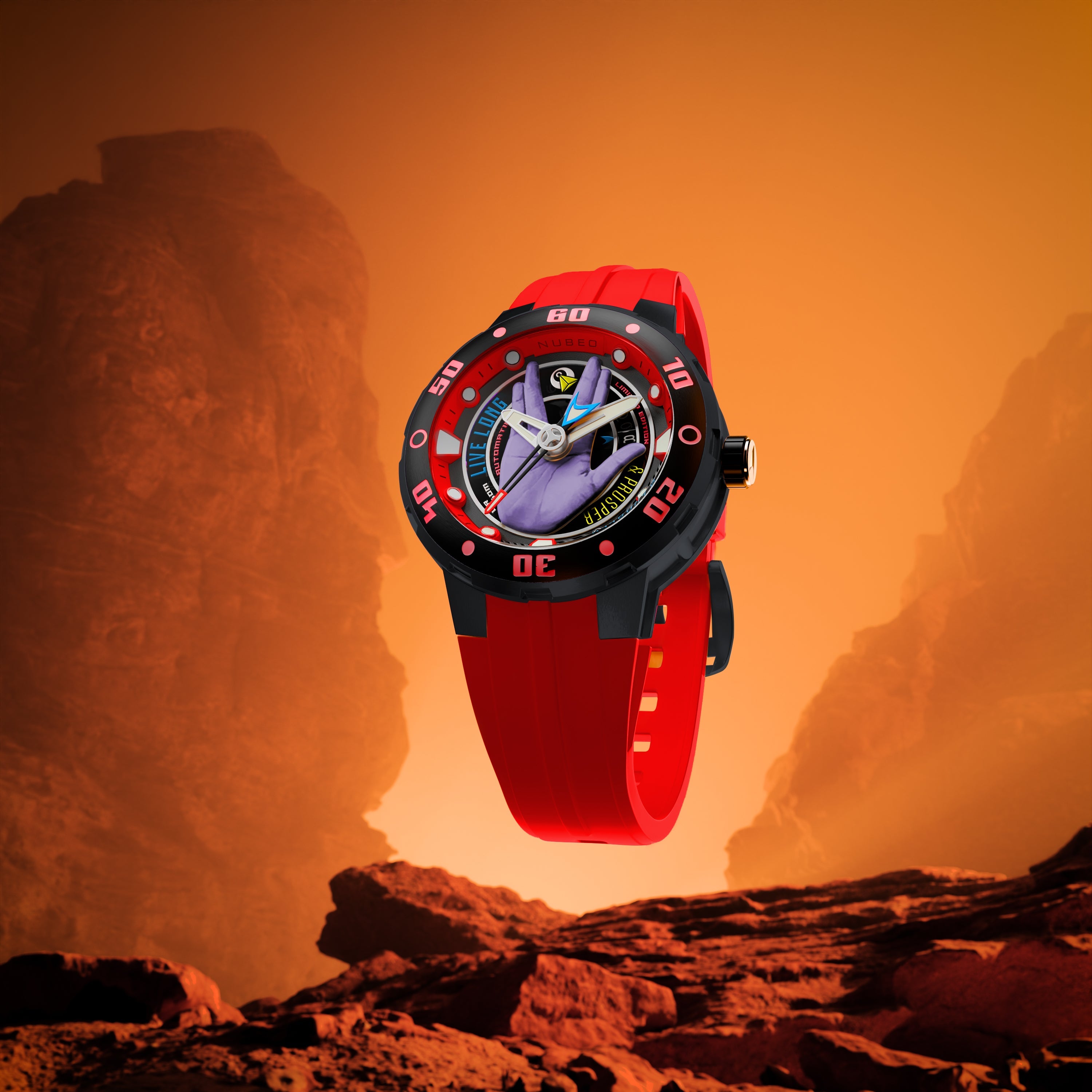 Nubeo Mariner Automatic Star Trek Live Long & Prosper Limited Edition Vulcan Red Men's Watch NB-6122-03