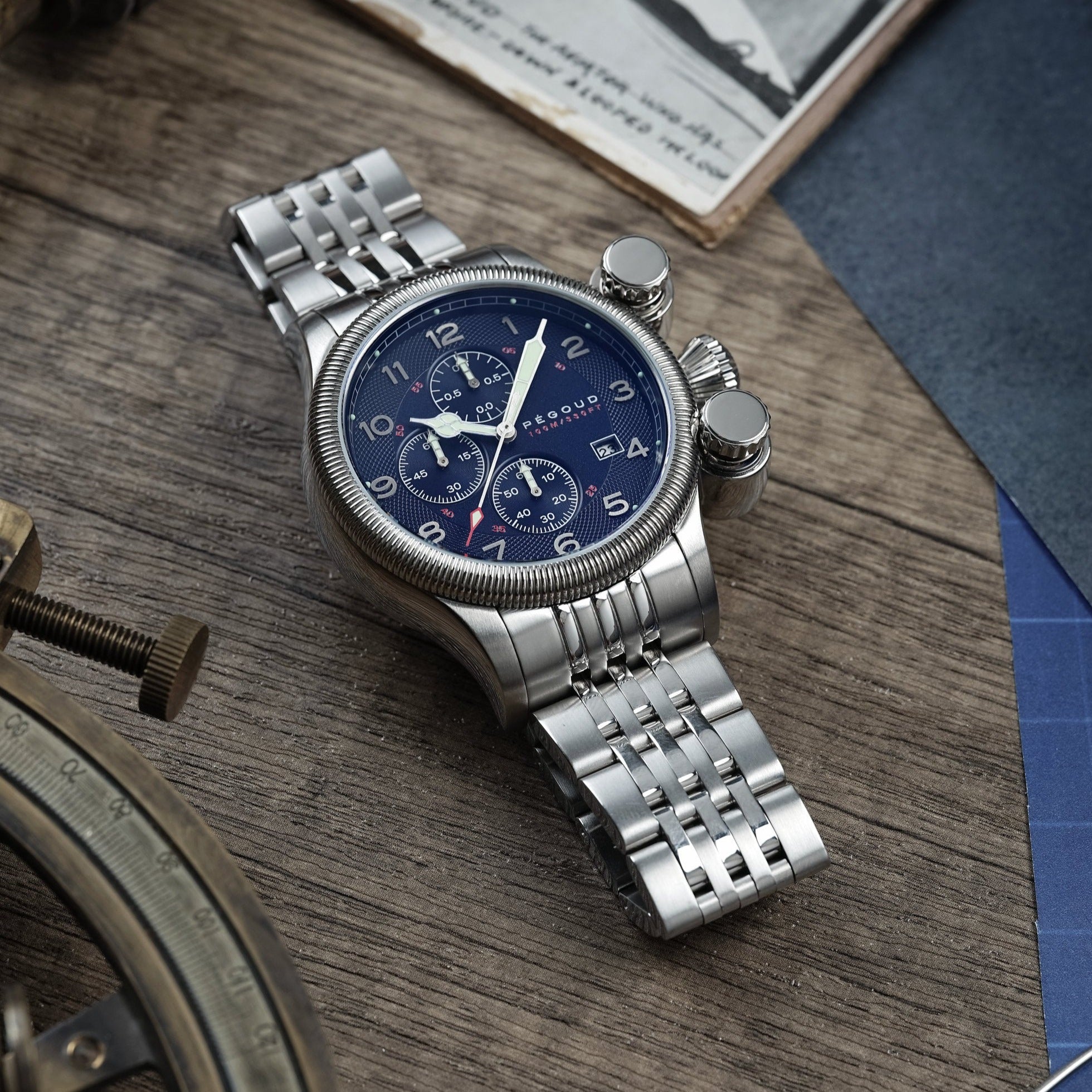 PEGOUD Pegoud Onduleur Japanese Quartz Chronograph Men's Blue Watch PG-9002-22