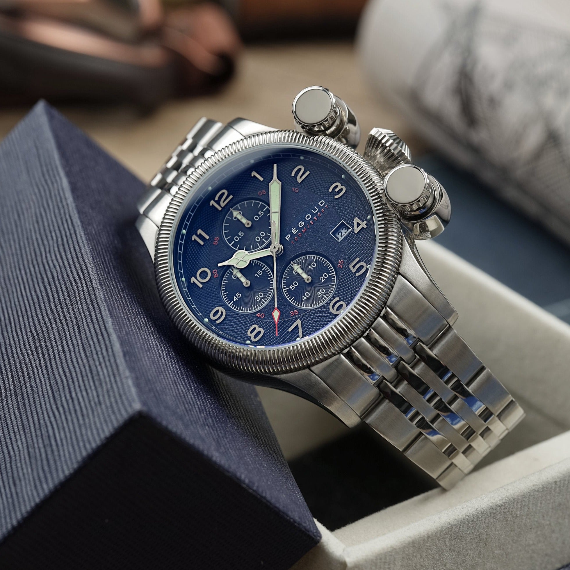 PEGOUD Pegoud Onduleur Japanese Quartz Chronograph Men's Blue Watch PG-9002-22