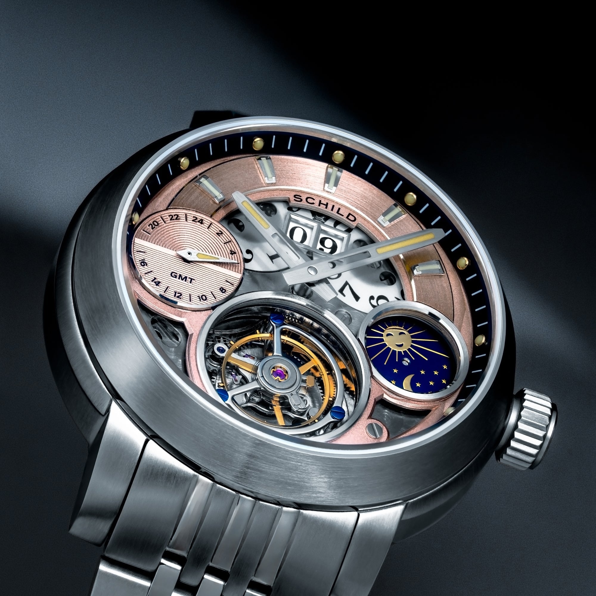 Schild Heinrich Gmt Moonphase Tourbillon Limited Edition Sunset Peach Men's Watch SC-1018-33