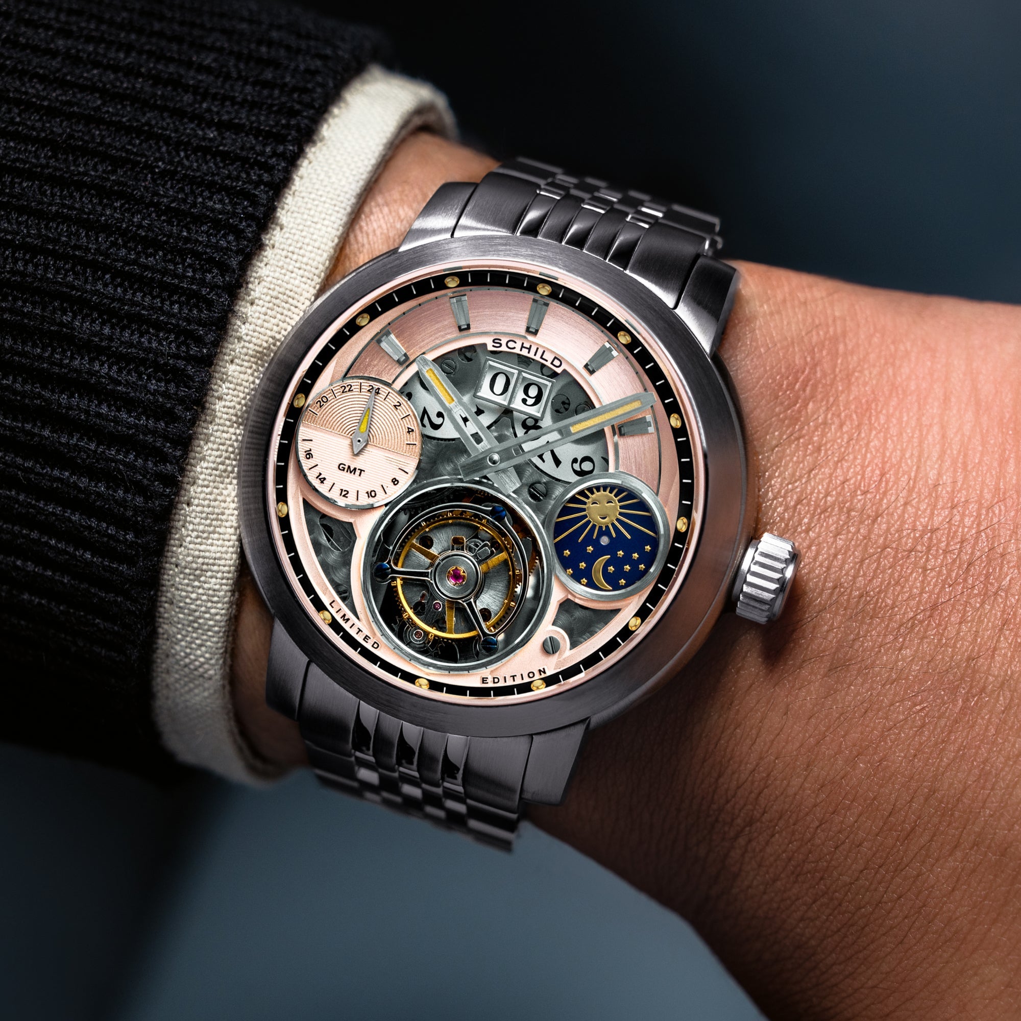 Schild Heinrich Gmt Moonphase Tourbillon Limited Edition Sunset Peach Men's Watch SC-1018-33