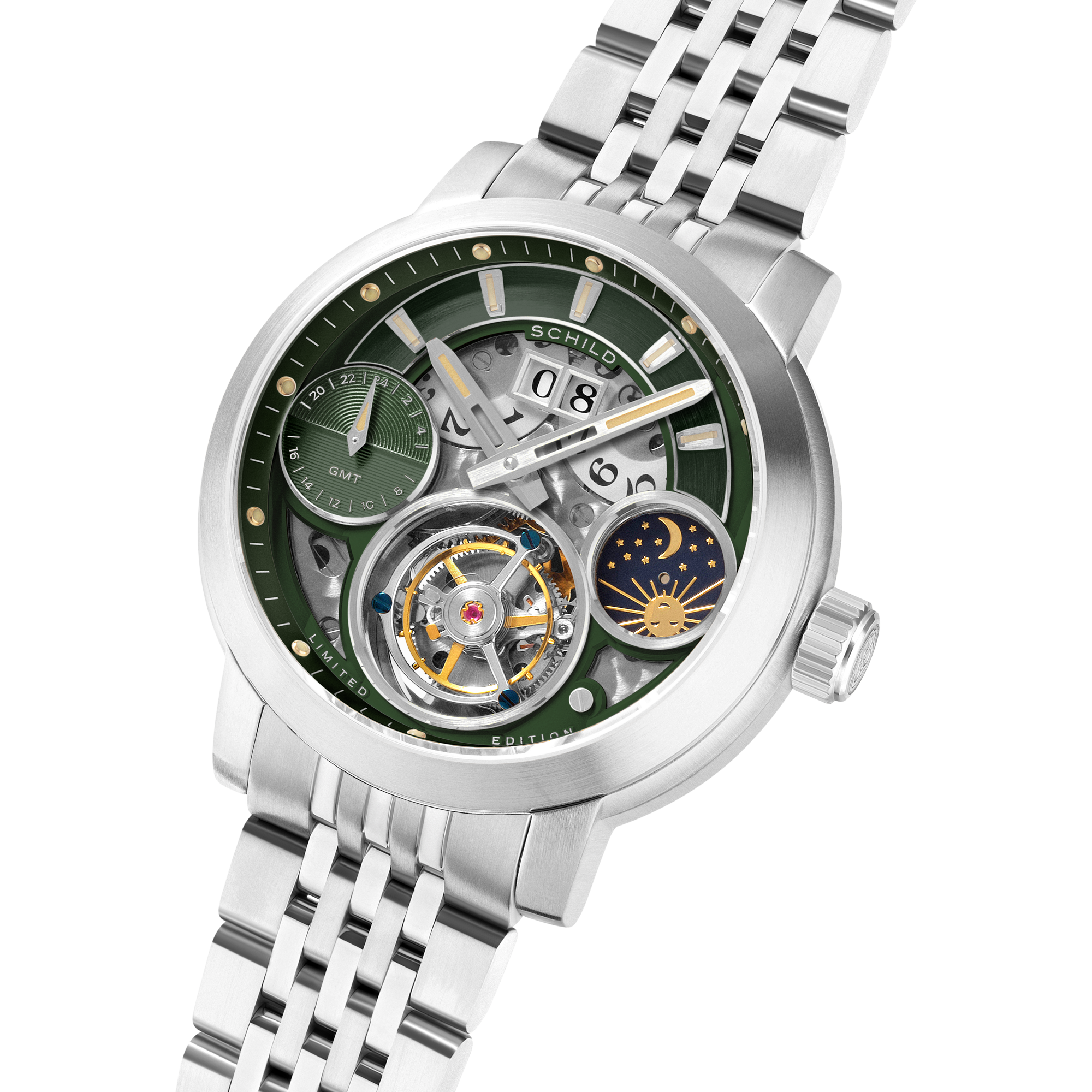 Schild Heinrich Gmt Moonphase Tourbillon Limited Edition Jade Green Men's Watch SC-1018-55
