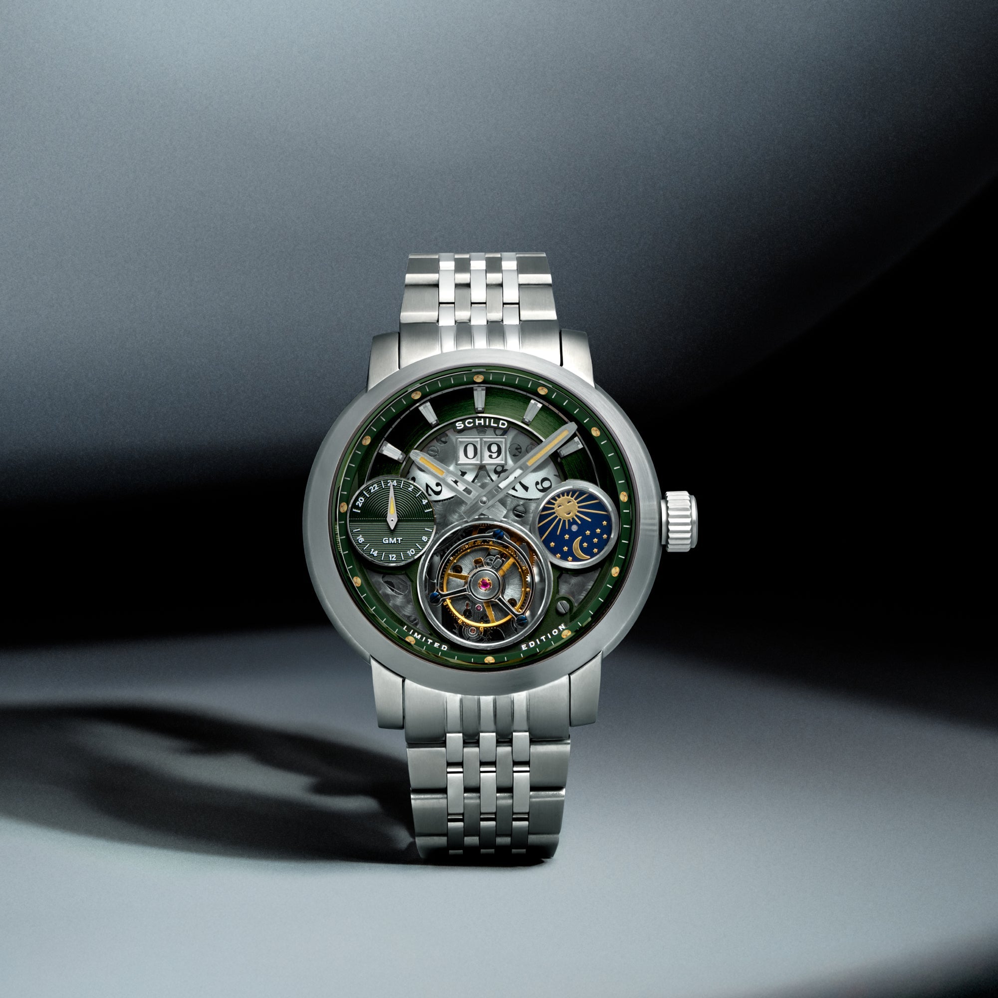 Schild Heinrich Gmt Moonphase Tourbillon Limited Edition Jade Green Men's Watch SC-1018-55