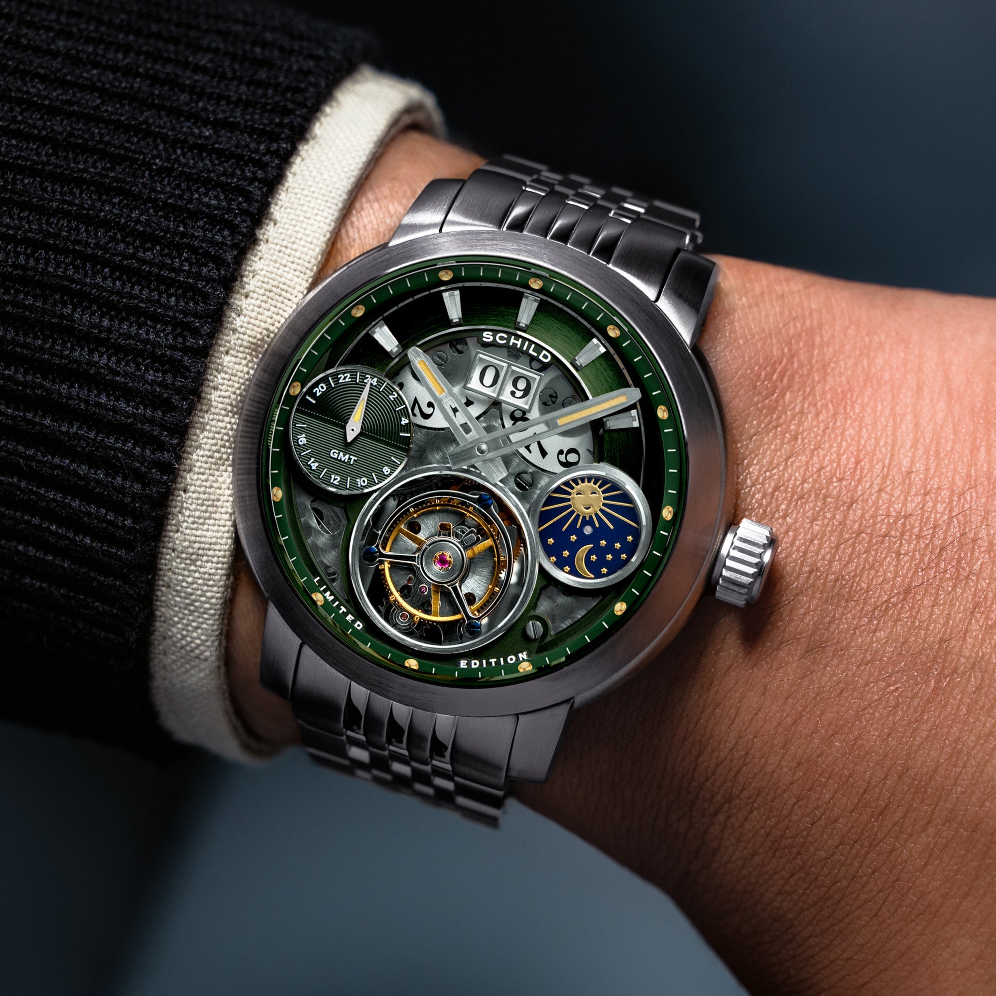 Schild Heinrich Gmt Moonphase Tourbillon Limited Edition Jade Green Men's Watch SC-1018-55