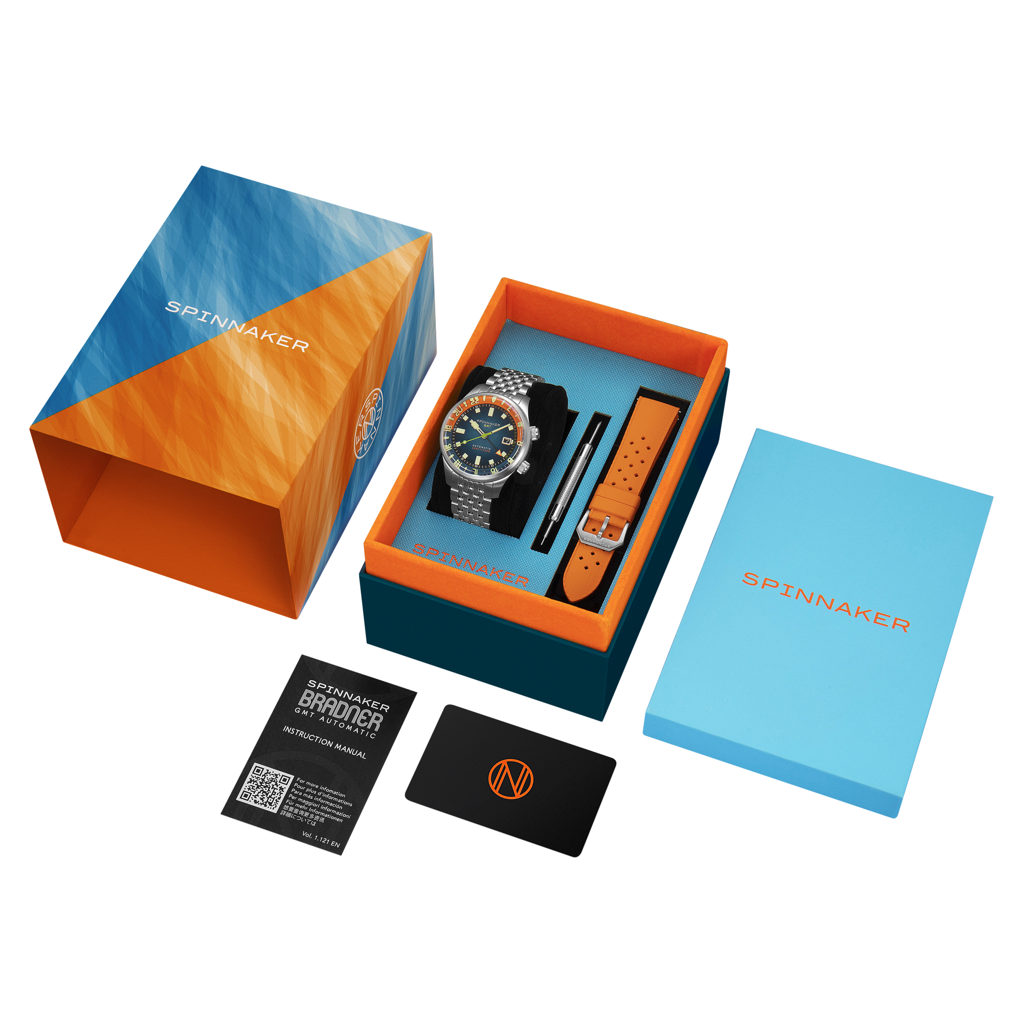 SPINNAKER Spinnaker Bradner GMT Automatic Orange Blue Men's Watch