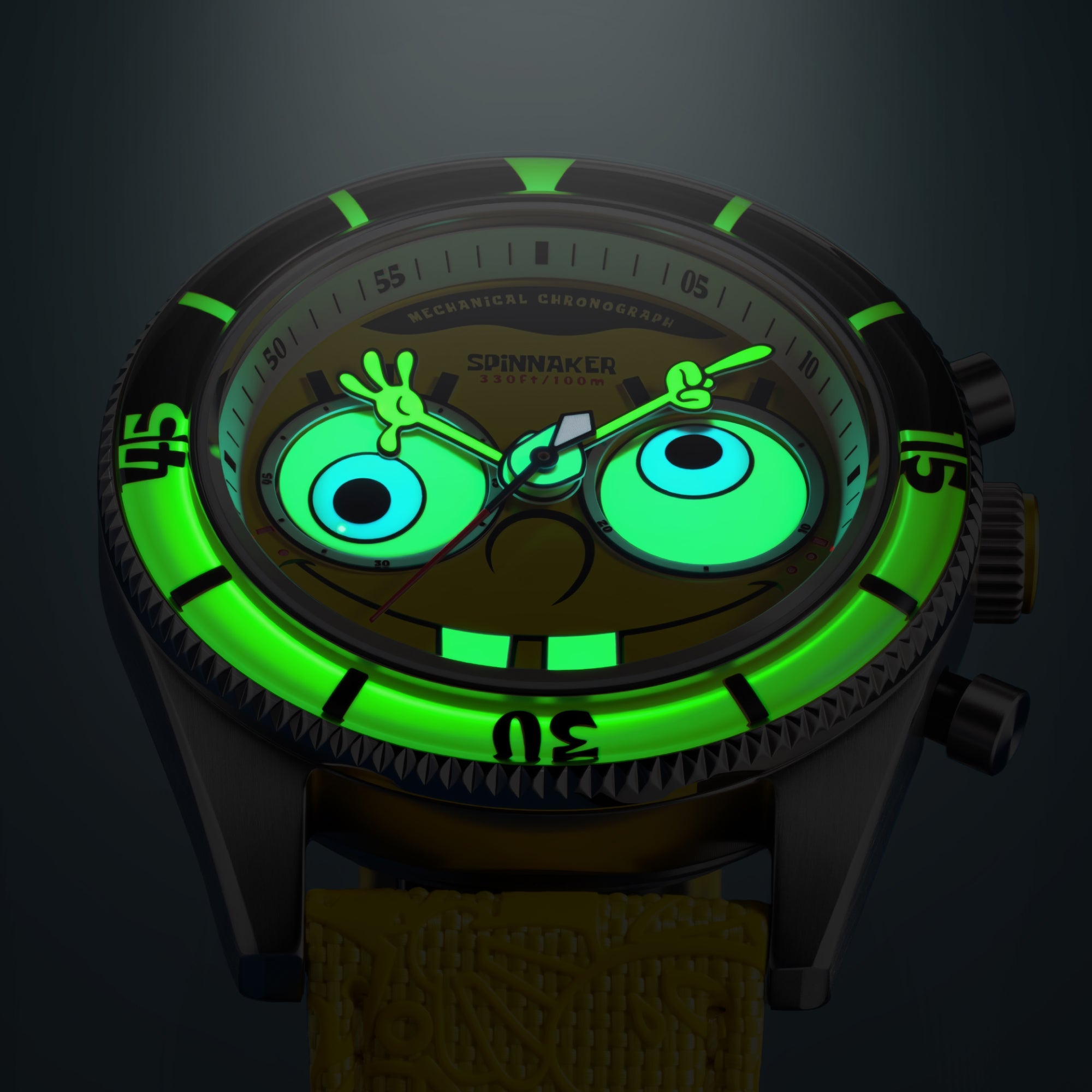 SPINNAKER Spinnaker Fleuss Mechanical Chronograph Spongebob Squarepants Eyedial Limited Edition Googly Yellow Men's Watch SP-5153-01