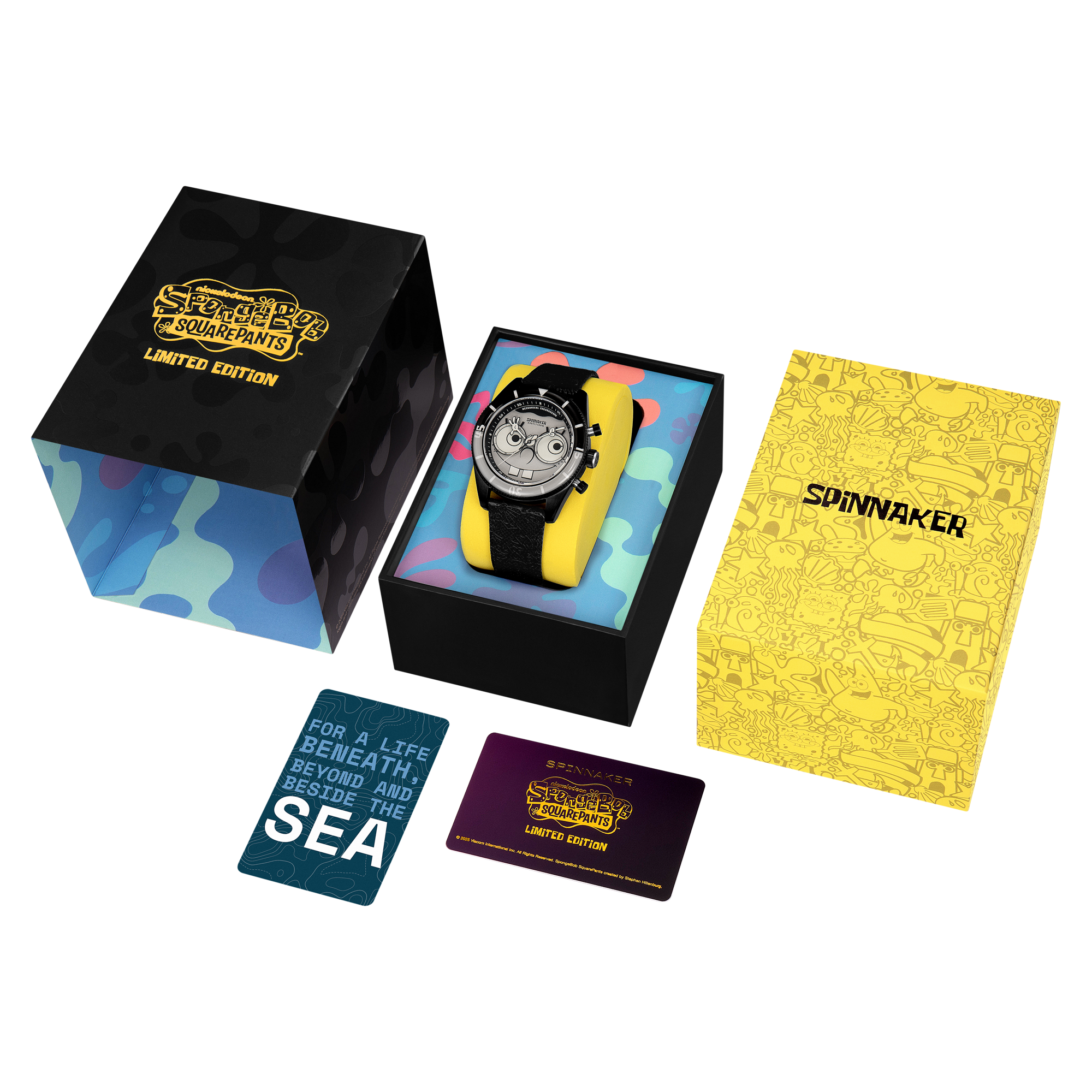 SPINNAKER Spinnaker Fleuss Mechanical Chronograph Spongebob Squarepants Eyedial Limited Edition Googly Black Men's Watch SP-5153-02