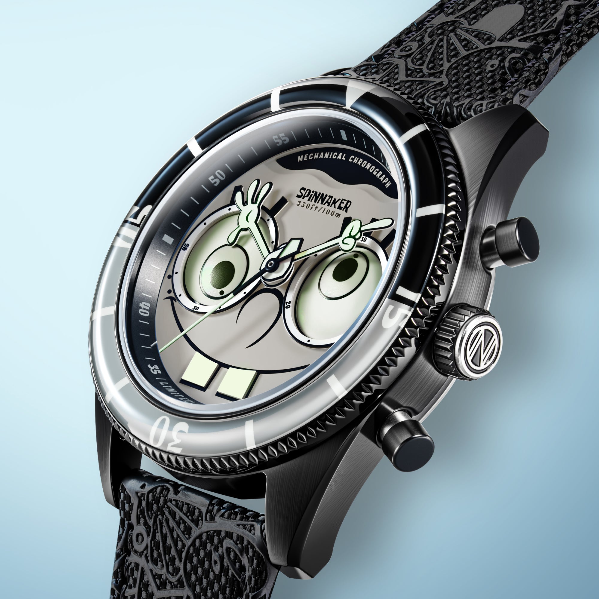 SPINNAKER Spinnaker Fleuss Mechanical Chronograph Spongebob Squarepants Eyedial Limited Edition Googly Black Men's Watch SP-5153-02