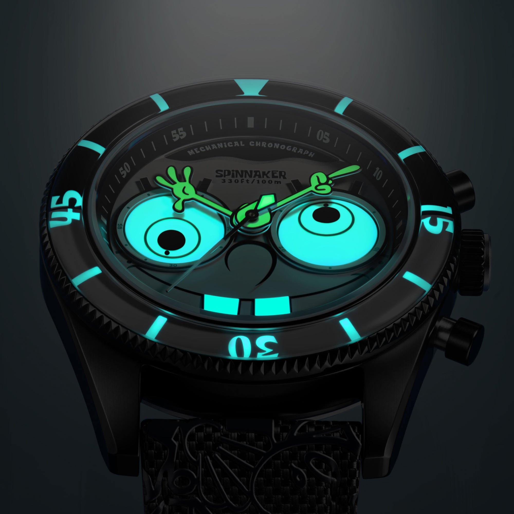 SPINNAKER Spinnaker Fleuss Mechanical Chronograph Spongebob Squarepants Eyedial Limited Edition Googly Black Men's Watch SP-5153-02