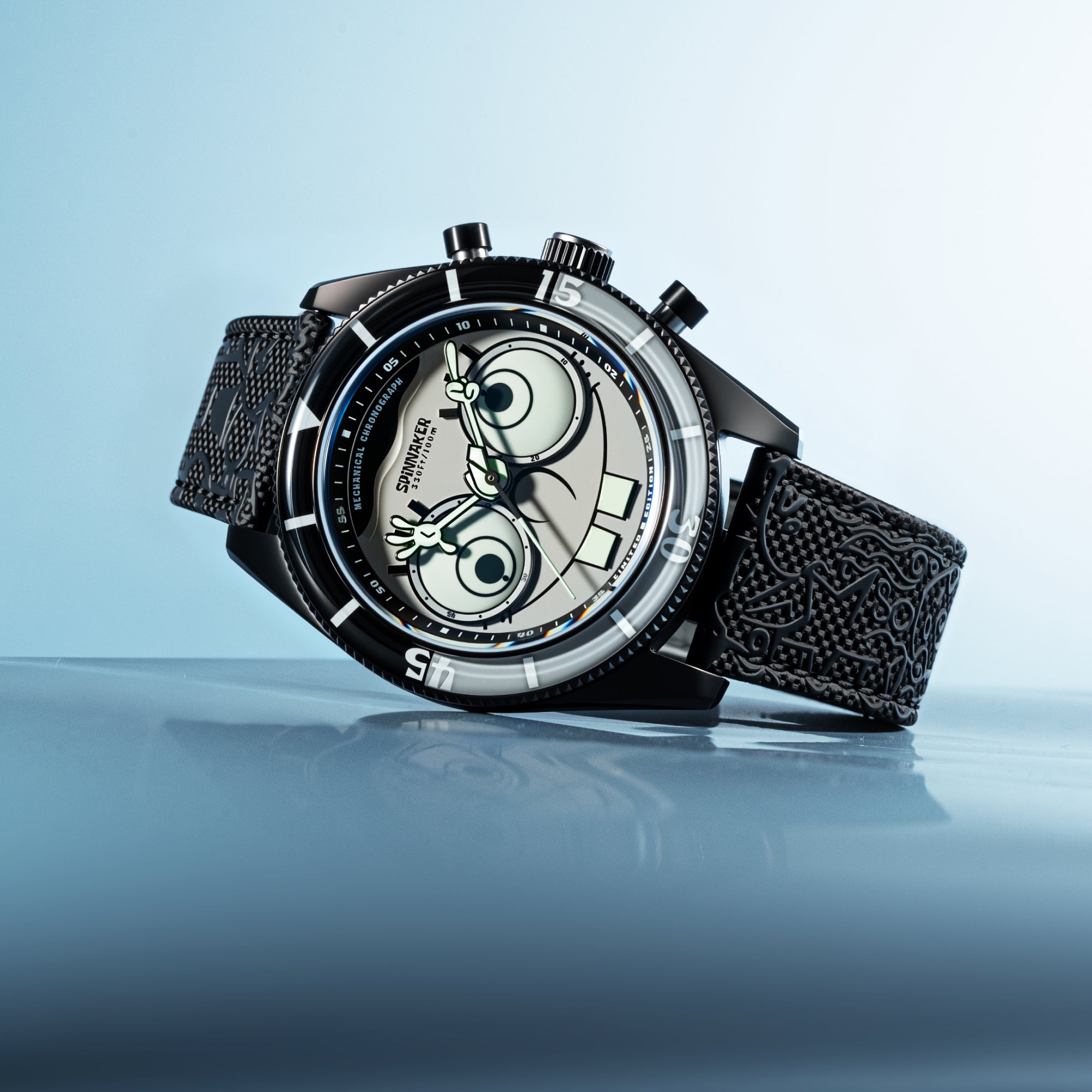 SPINNAKER Spinnaker Fleuss Mechanical Chronograph Spongebob Squarepants Eyedial Limited Edition Googly Black Men's Watch SP-5153-02